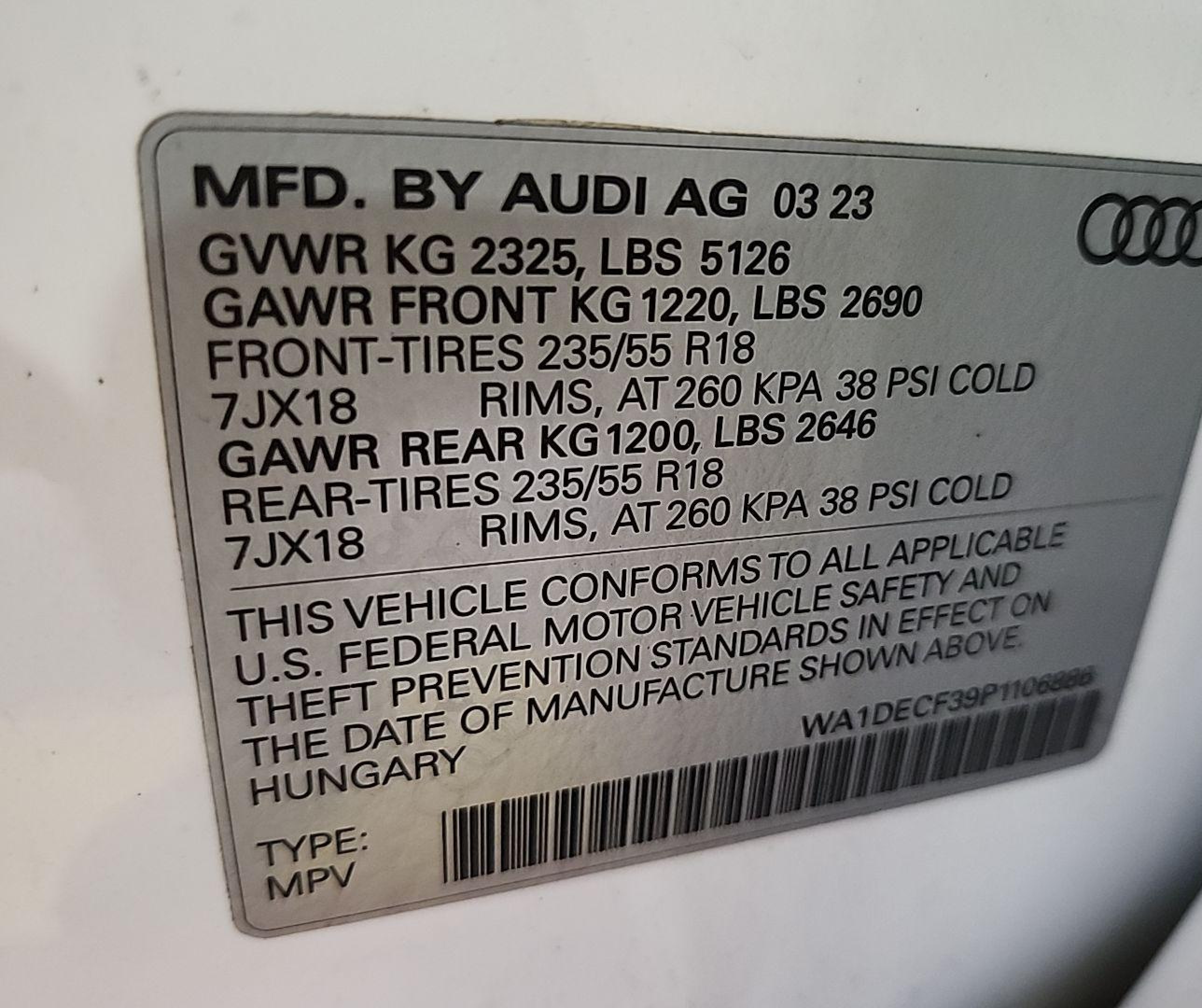 2023 Audi Q3 Premium 45 Tfsi S Line Quattro Tiptronic vin: WA1DECF39P1106886