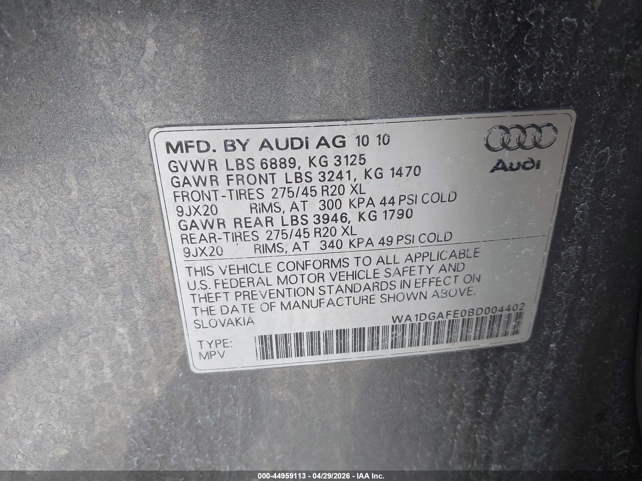 2011 Audi Q7 3.0t S Line Prestige Gray vin: WA1DGAFE0BD004402