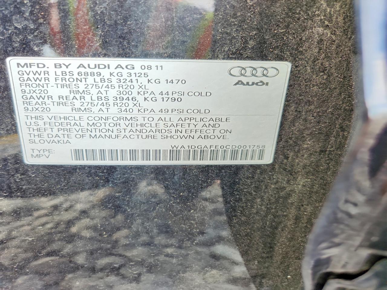2012 Audi Q7 Prestige Black vin: WA1DGAFE0CD001758
