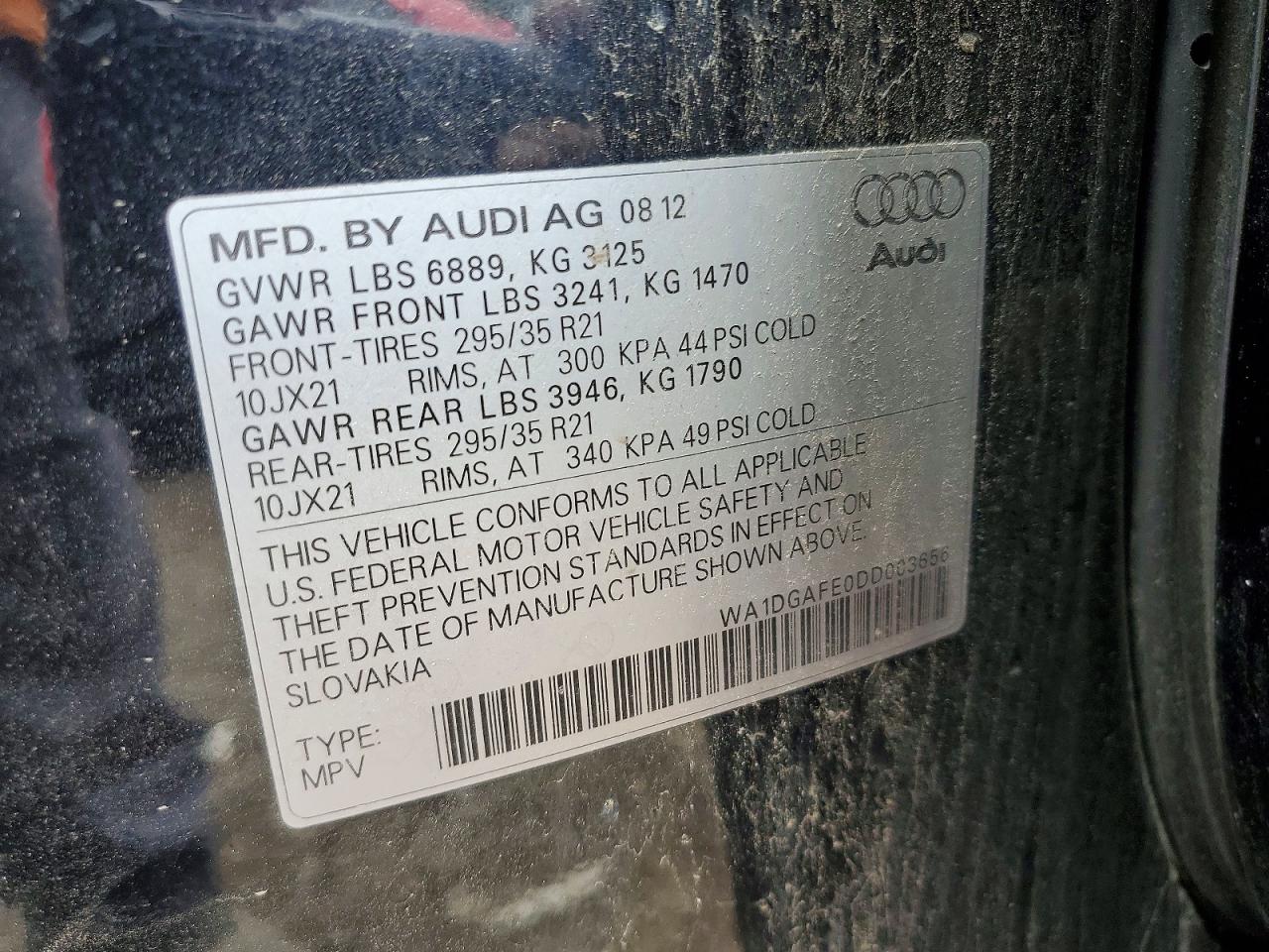 2013 Audi Q7 Prestige Black vin: WA1DGAFE0DD003656