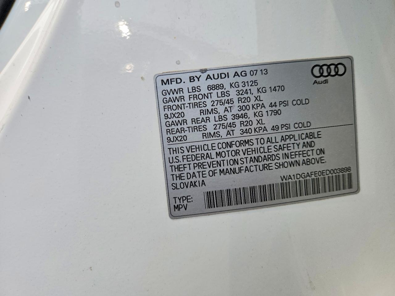 2014 Audi Q7 Prestige White vin: WA1DGAFE0ED003898