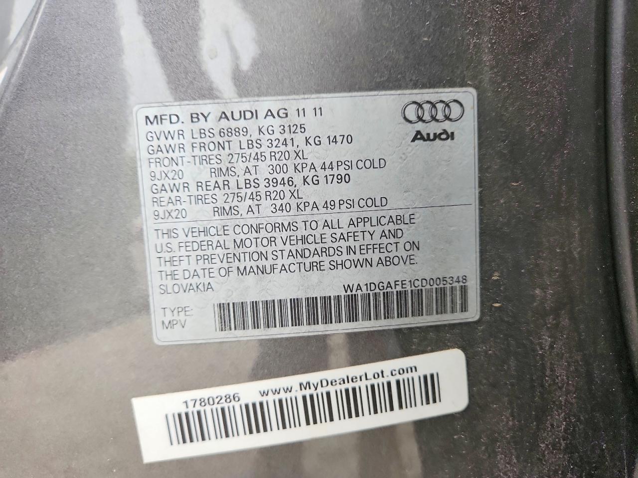 2012 Audi Q7 Prestige Gray vin: WA1DGAFE1CD005348