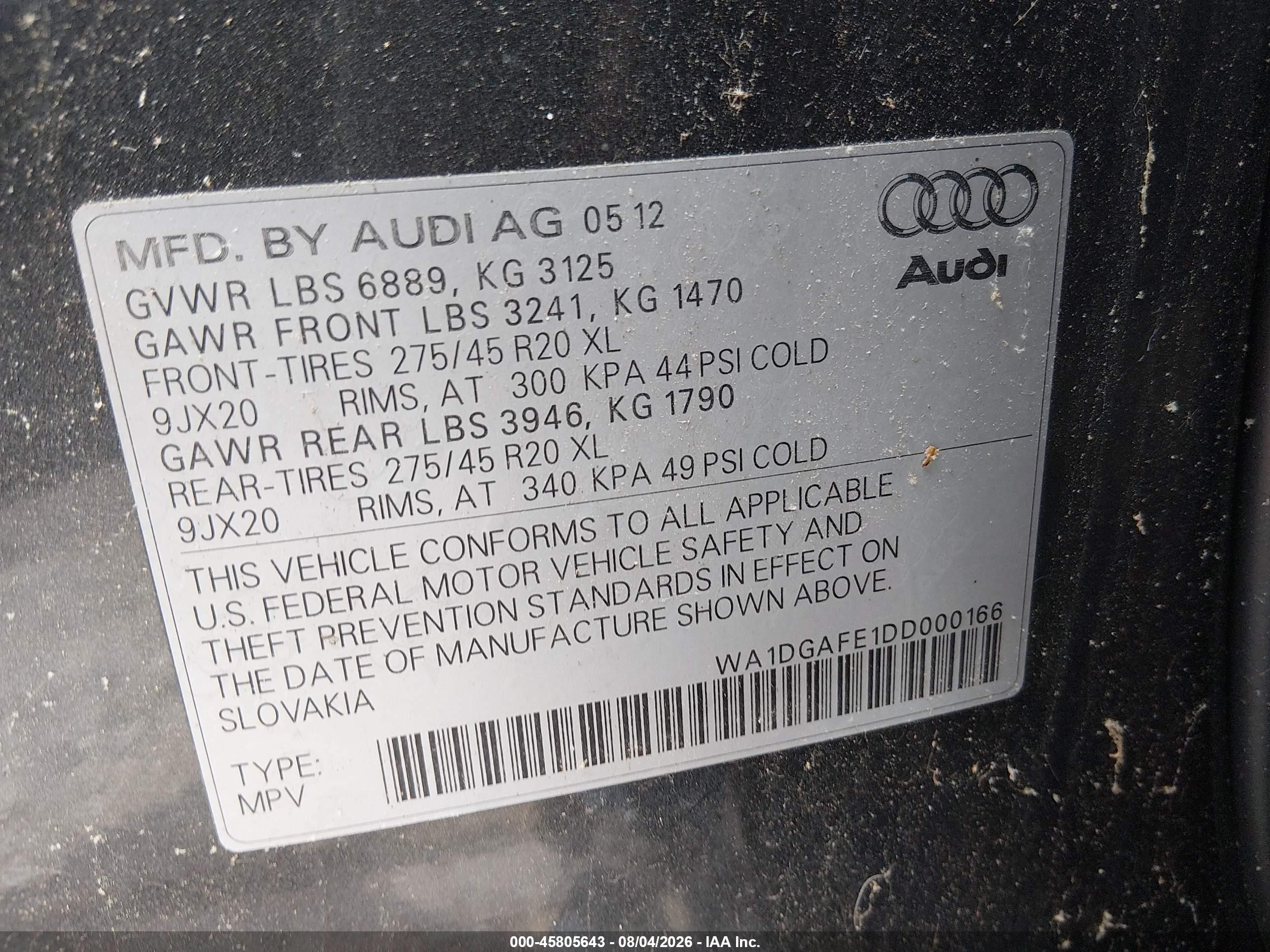 2013 Audi Q7 3.0t S Line Prestige Gray vin: WA1DGAFE1DD000166