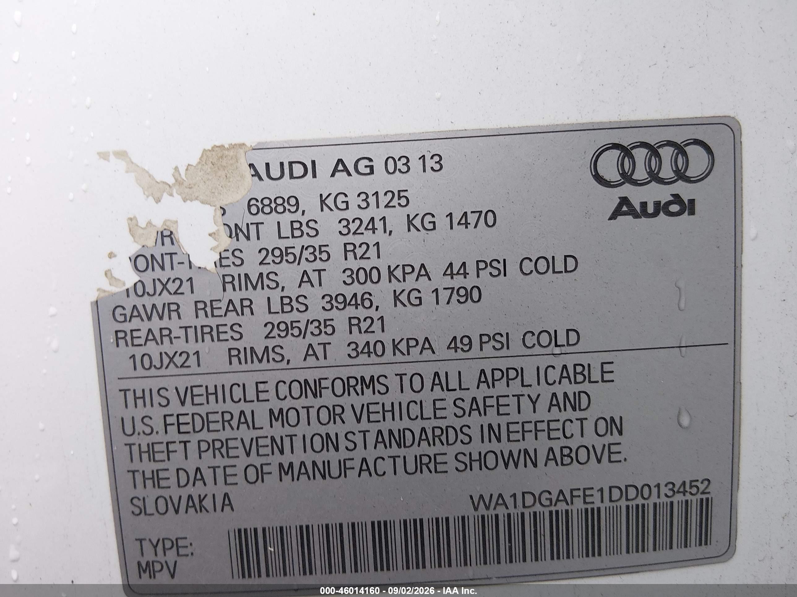 2013 Audi Q7 3.0t S Line Prestige White vin: WA1DGAFE1DD013452