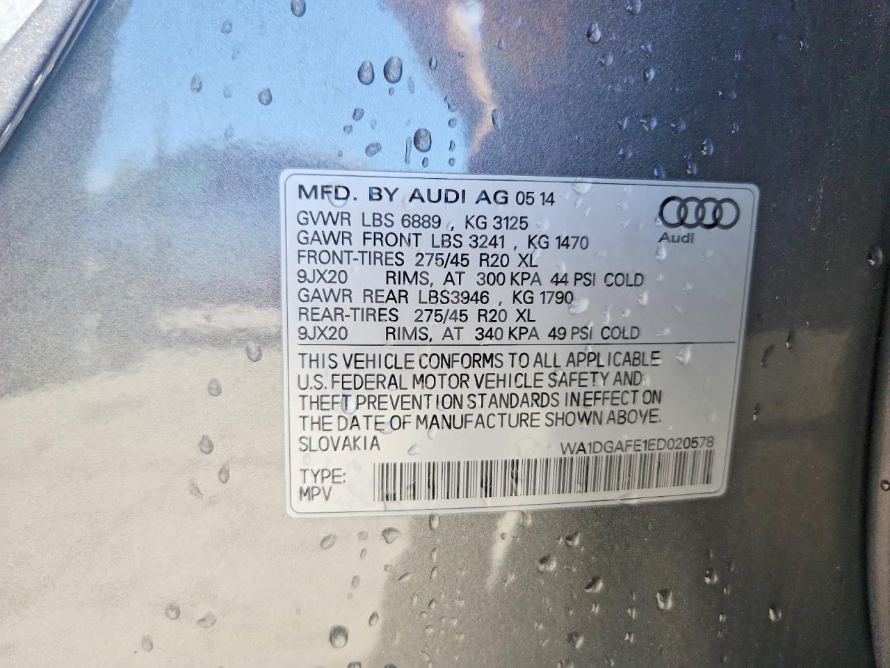 2014 Audi Q7 Prestige Gray vin: WA1DGAFE1ED020578