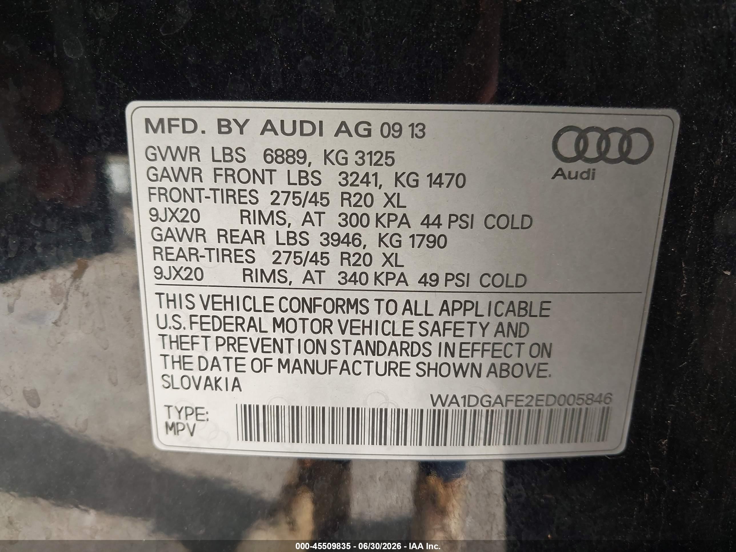 2014 Audi Q7 3.0t S Line Prestige Black vin: WA1DGAFE2ED005846