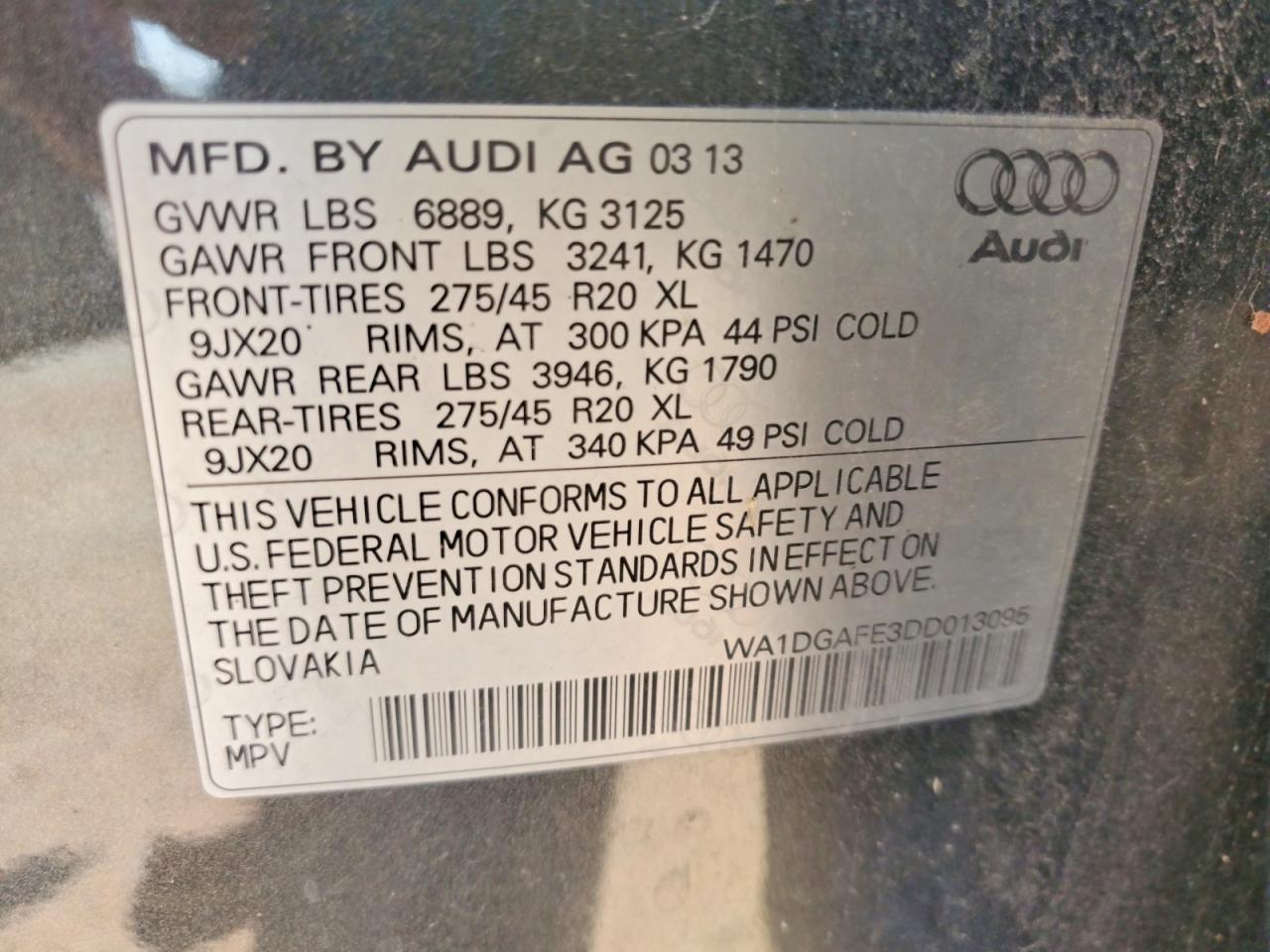 2013 Audi Q7 Prestige Серый vin: WA1DGAFE3DD013095