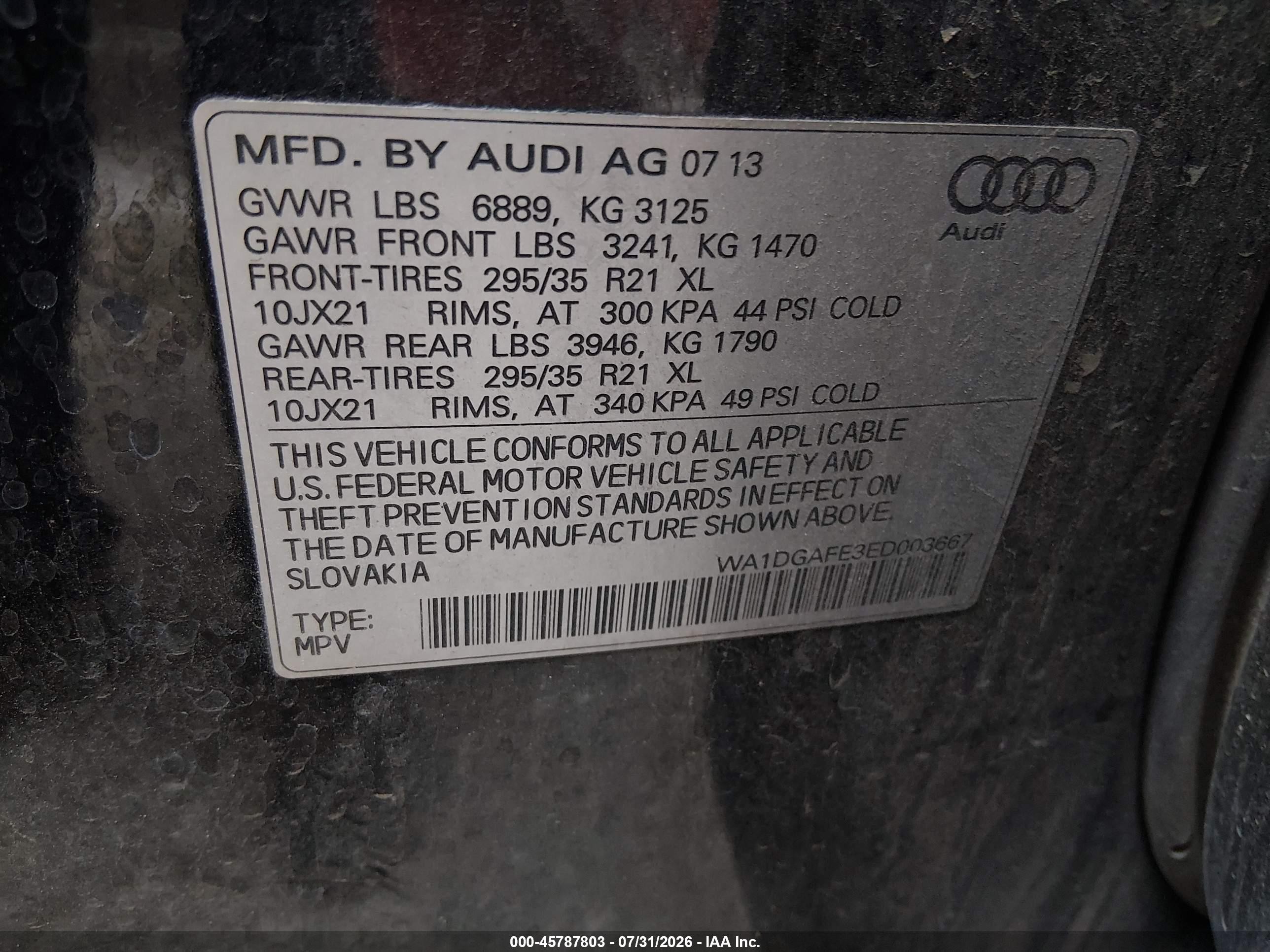 2014 Audi Q7 3.0t S Line Prestige Black vin: WA1DGAFE3ED003667