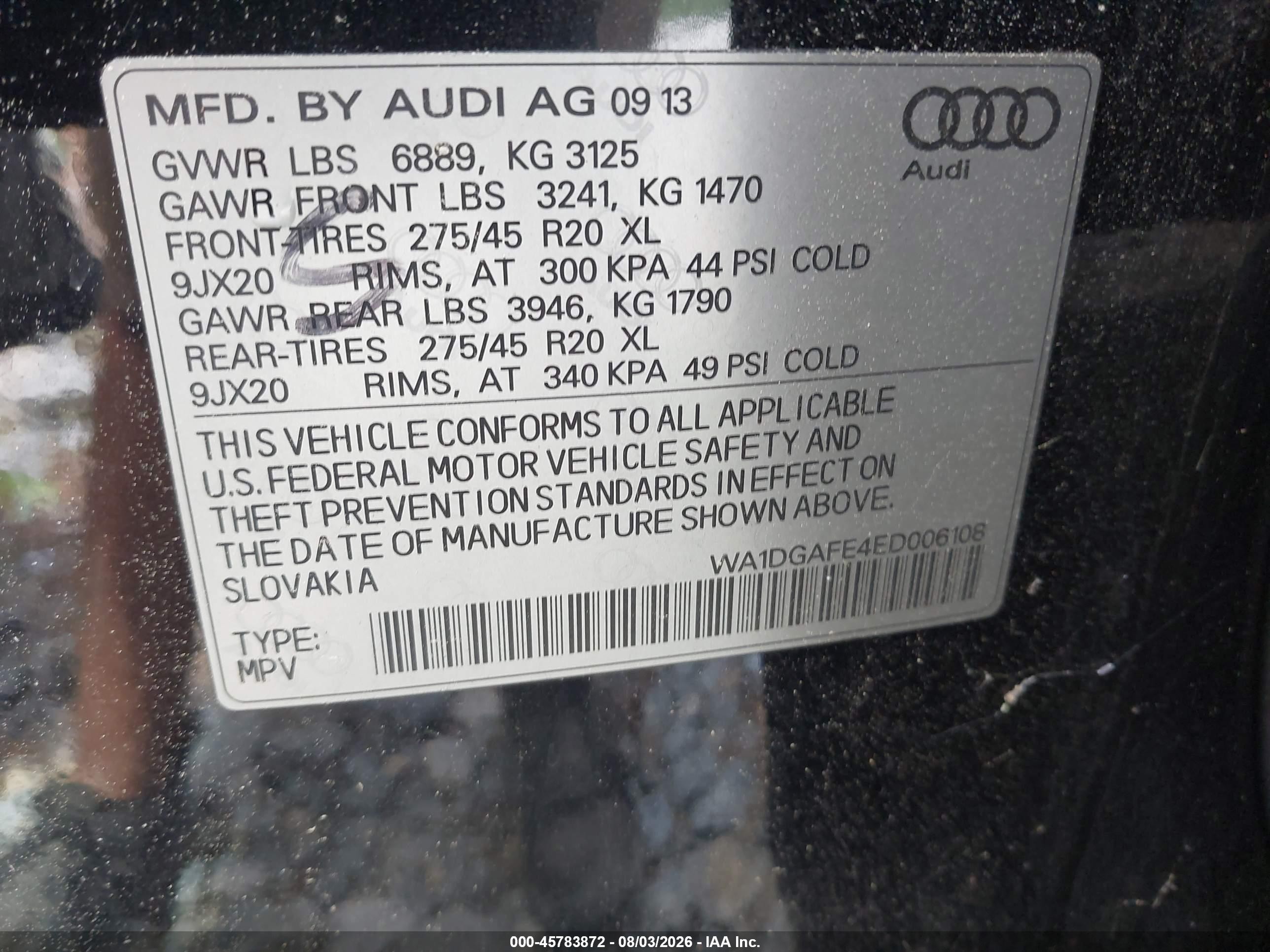 2014 Audi Q7 3.0t S Line Prestige Black vin: WA1DGAFE4ED006108