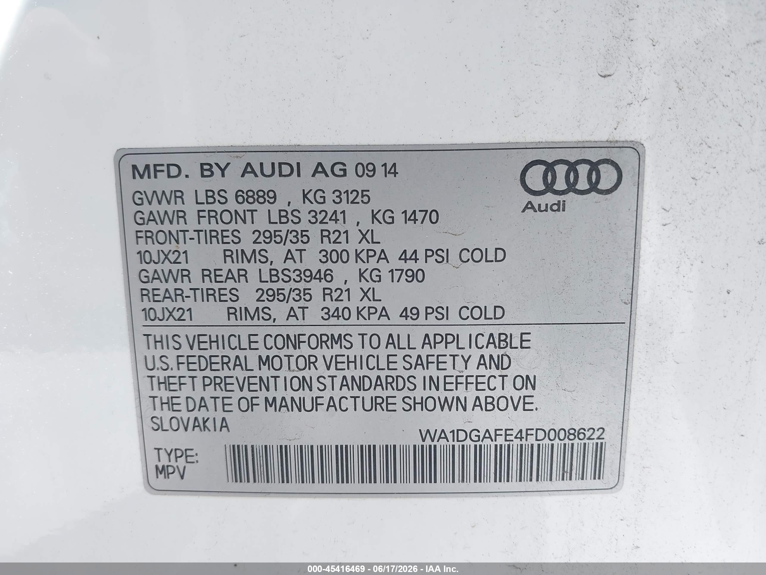 2015 Audi Q7 3.0t S Line Prestige White vin: WA1DGAFE4FD008622
