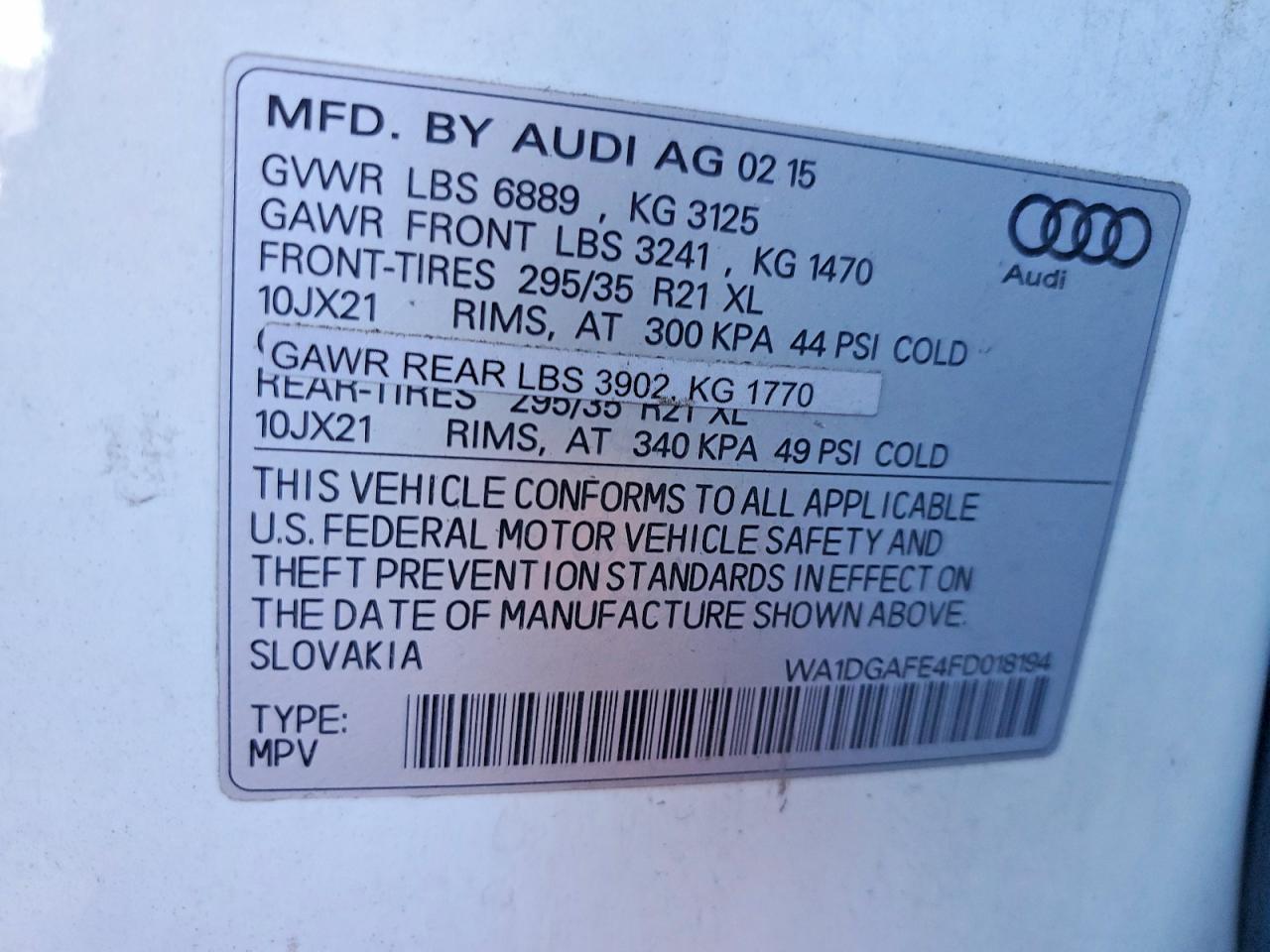 2015 Audi Q7 Prestige Белый vin: WA1DGAFE4FD018194