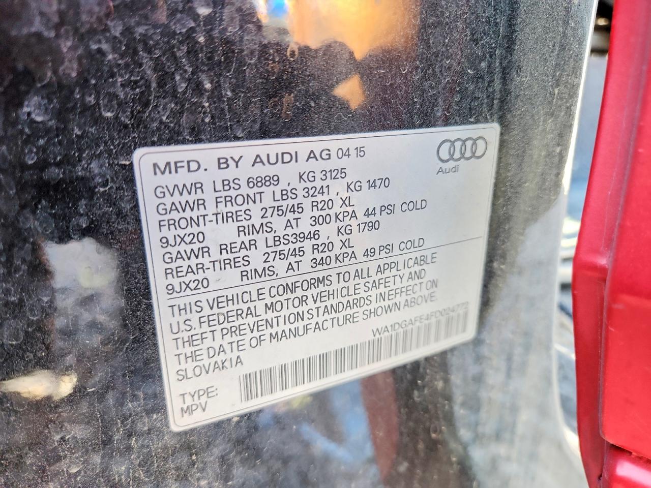 2015 Audi Q7 Prestige Red vin: WA1DGAFE4FD024772