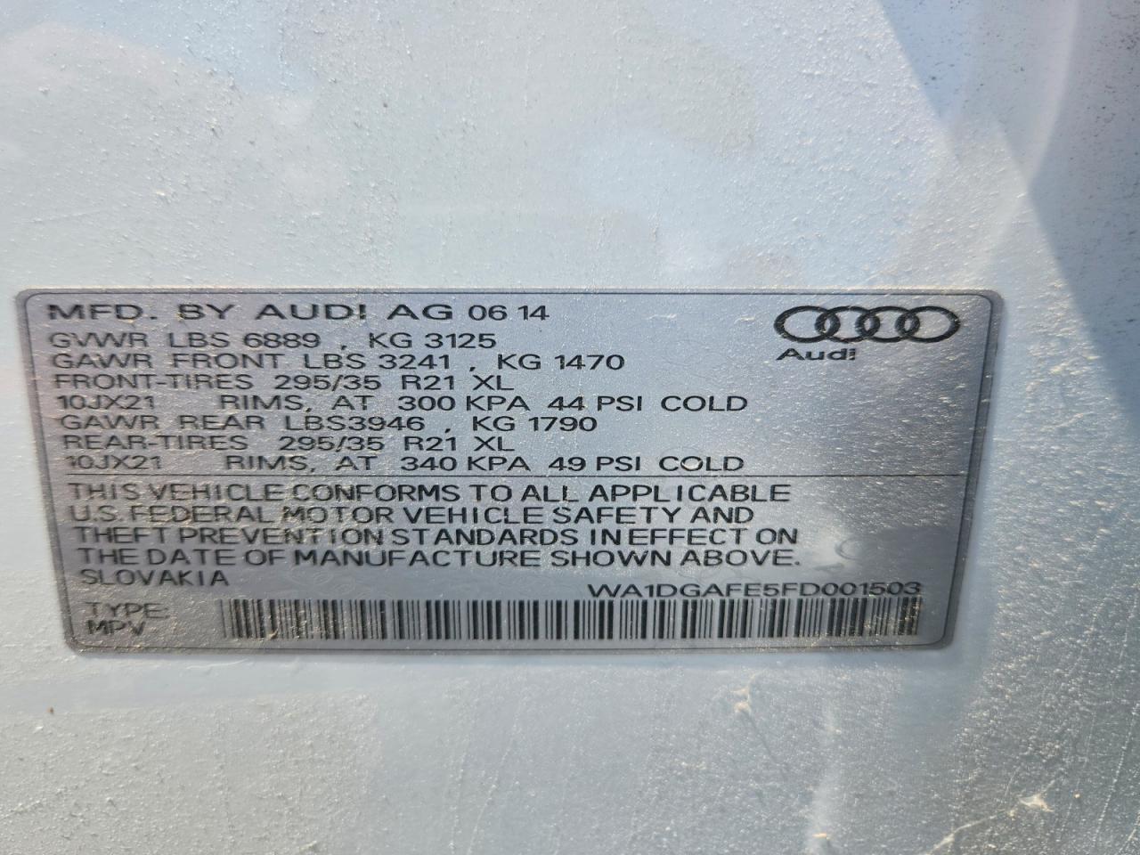 2015 Audi Q7 Prestige White vin: WA1DGAFE5FD001503