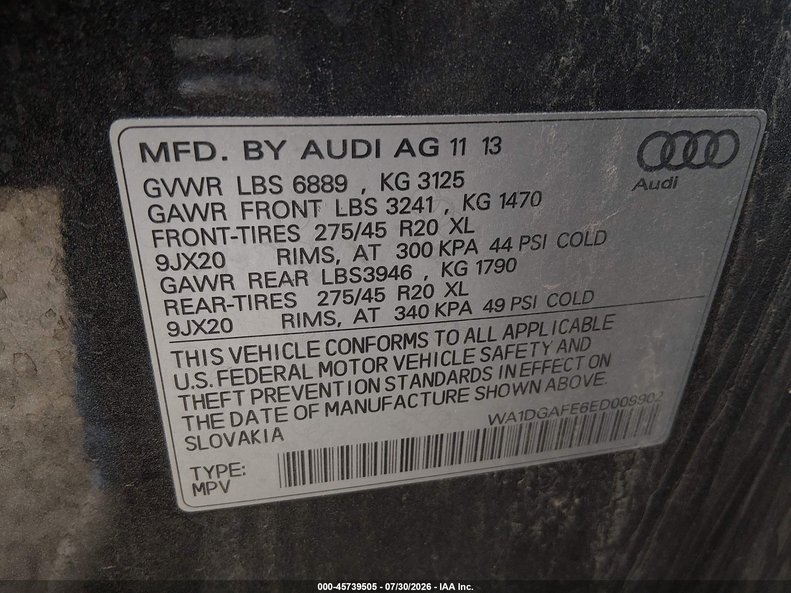 2014 Audi Q7 3.0t S Line Prestige Gray vin: WA1DGAFE6ED009902