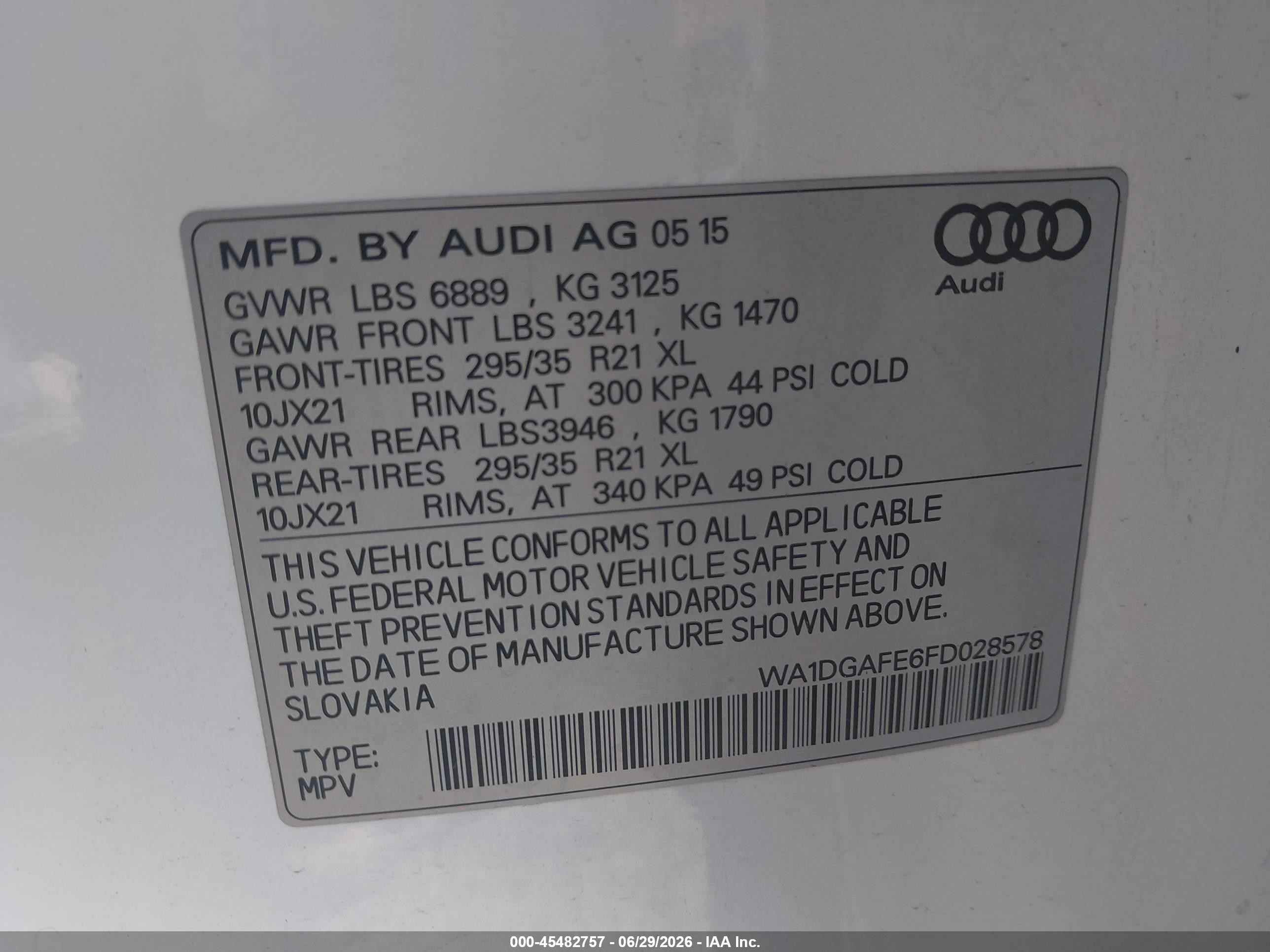 2015 Audi Q7 3.0t S Line Prestige White vin: WA1DGAFE6FD028578