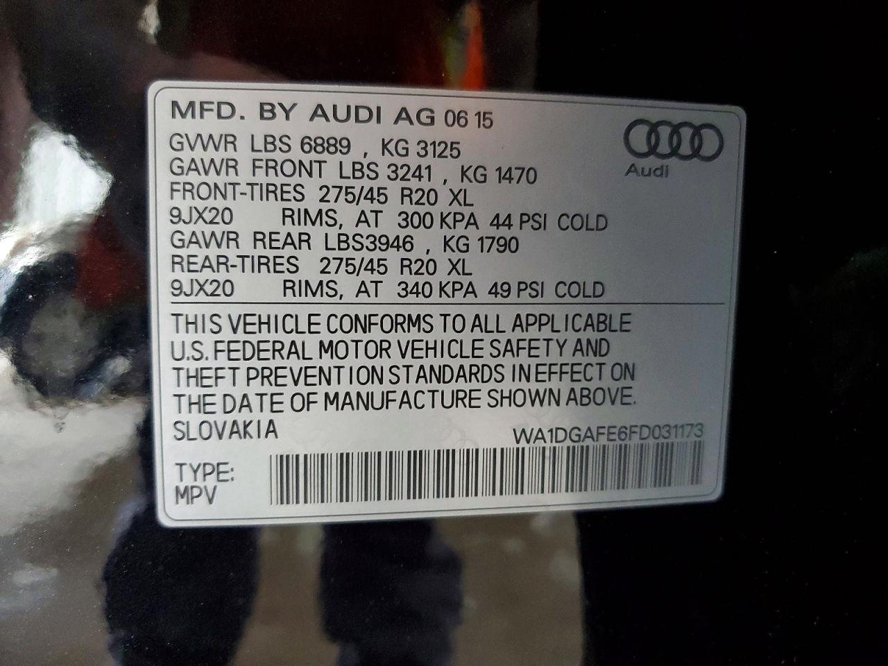 2015 Audi Q7 Prestige Black vin: WA1DGAFE6FD031173