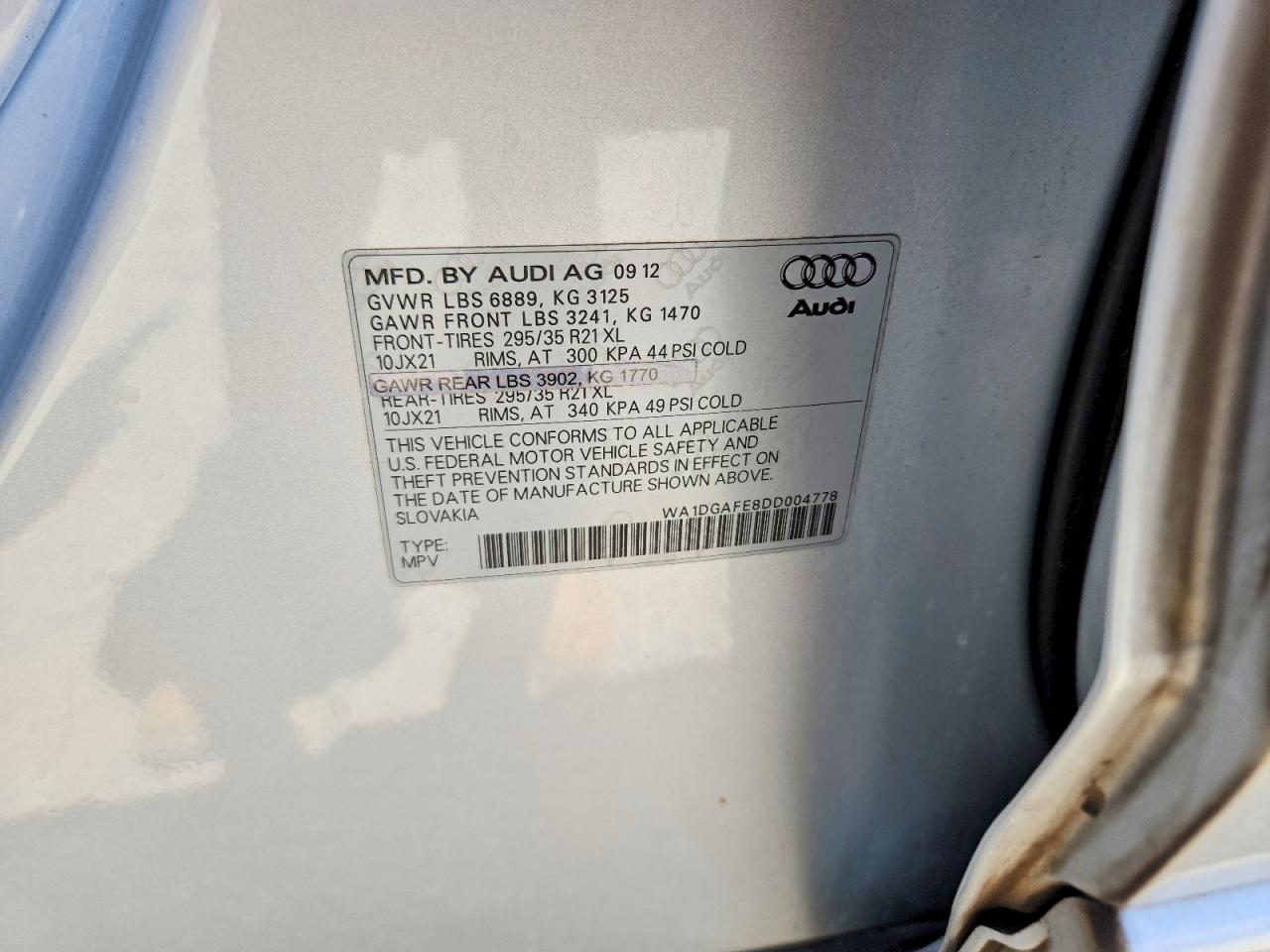2013 Audi Q7 Prestige Silver vin: WA1DGAFE8DD004778
