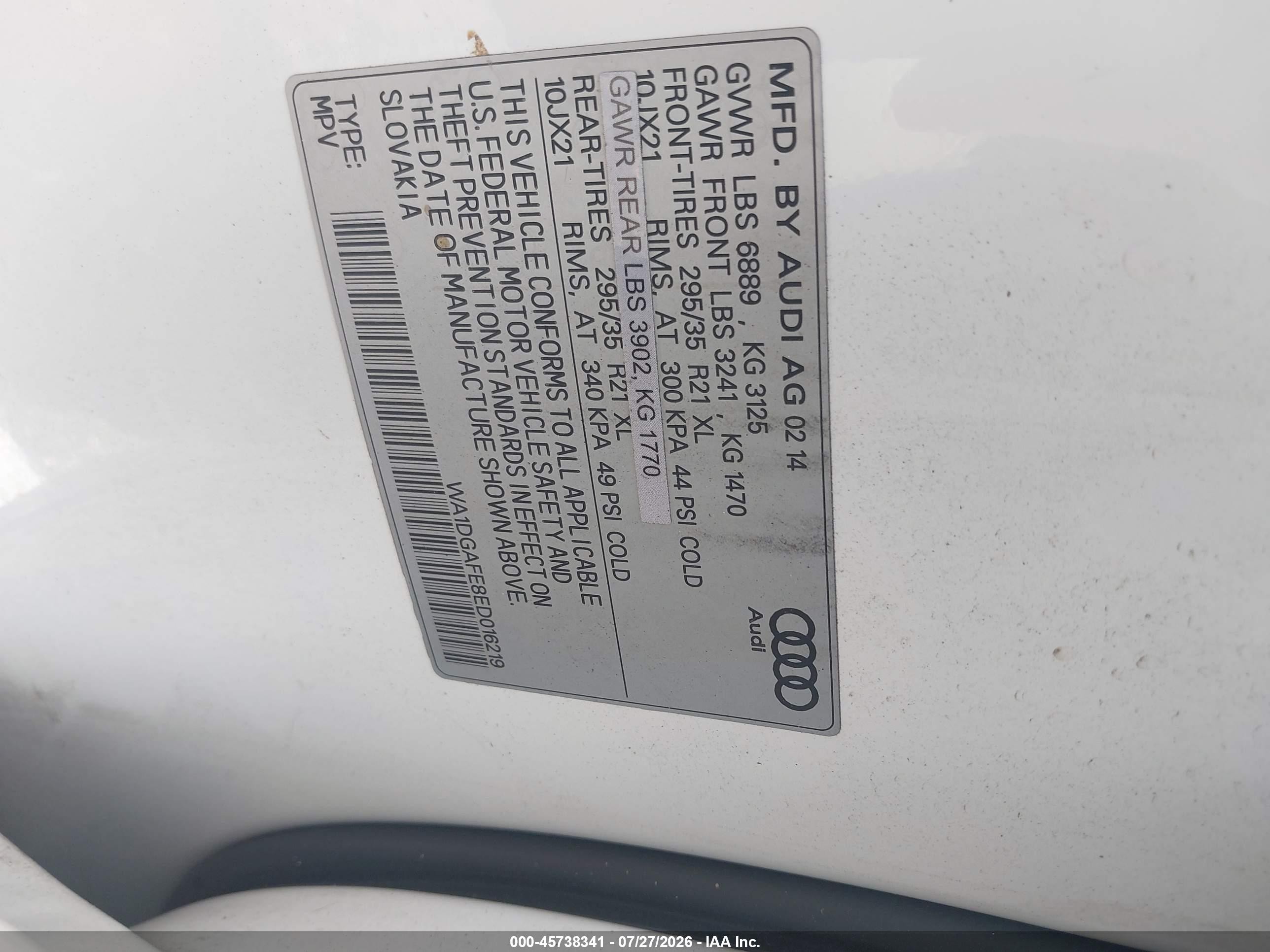 2014 Audi Q7 3.0t S Line Prestige Белый vin: WA1DGAFE8ED016219