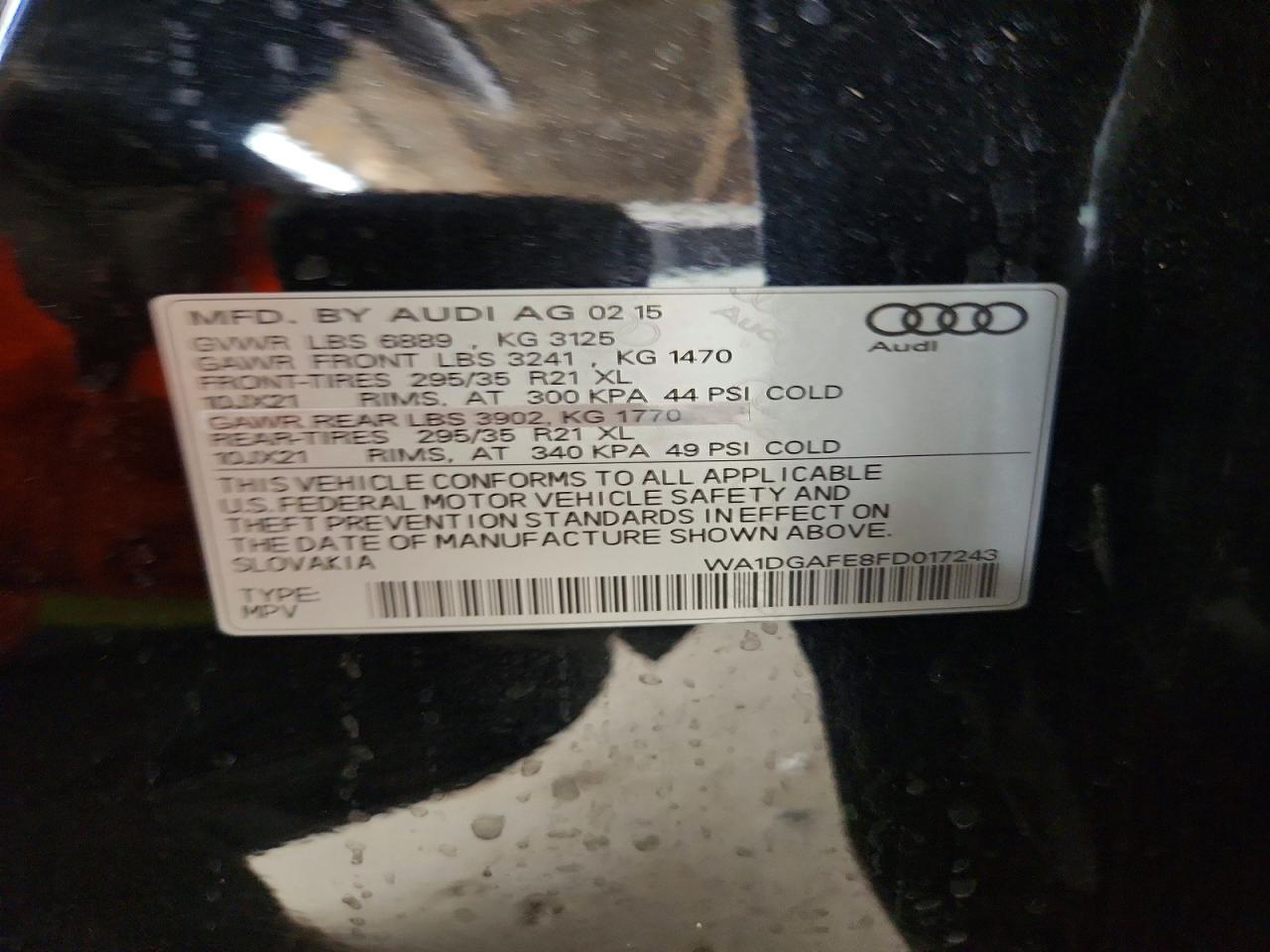 2015 Audi Q7 Prestige Black vin: WA1DGAFE8FD017243
