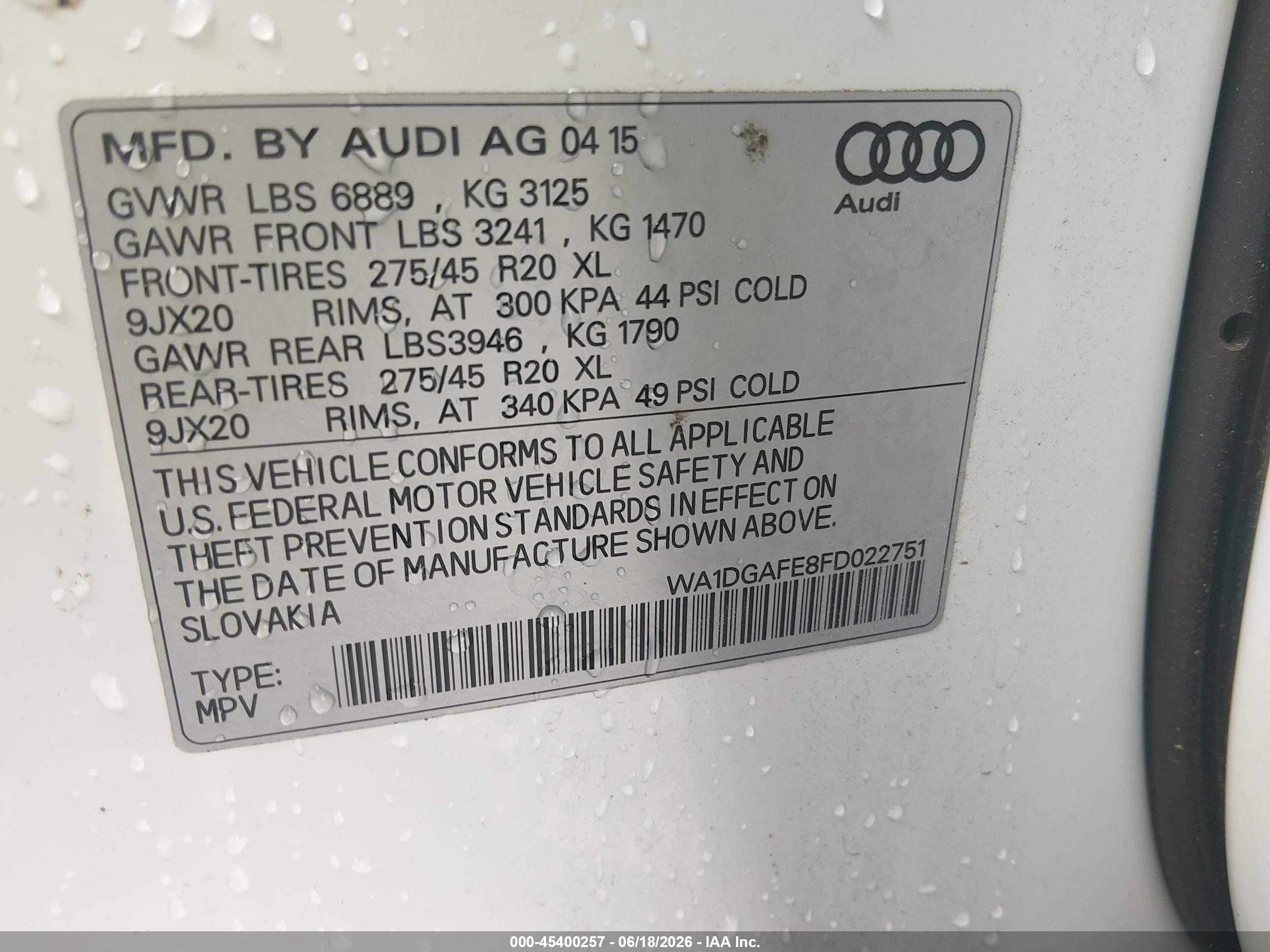 2015 Audi Q7 3.0t S Line Prestige White vin: WA1DGAFE8FD022751