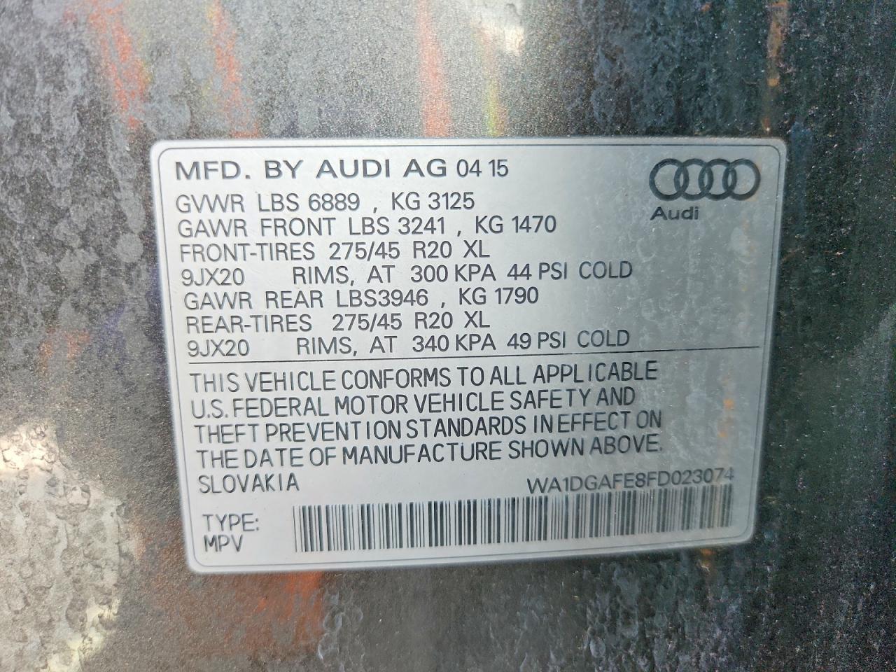 2015 Audi Q7 Prestige Серый vin: WA1DGAFE8FD023074