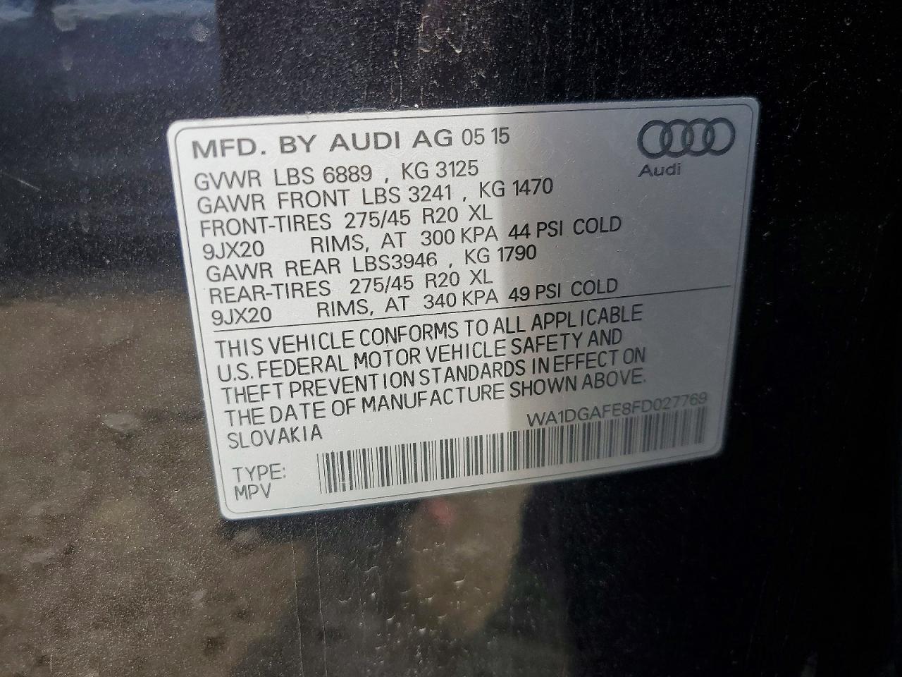 2015 Audi Q7 Prestige Black vin: WA1DGAFE8FD027769