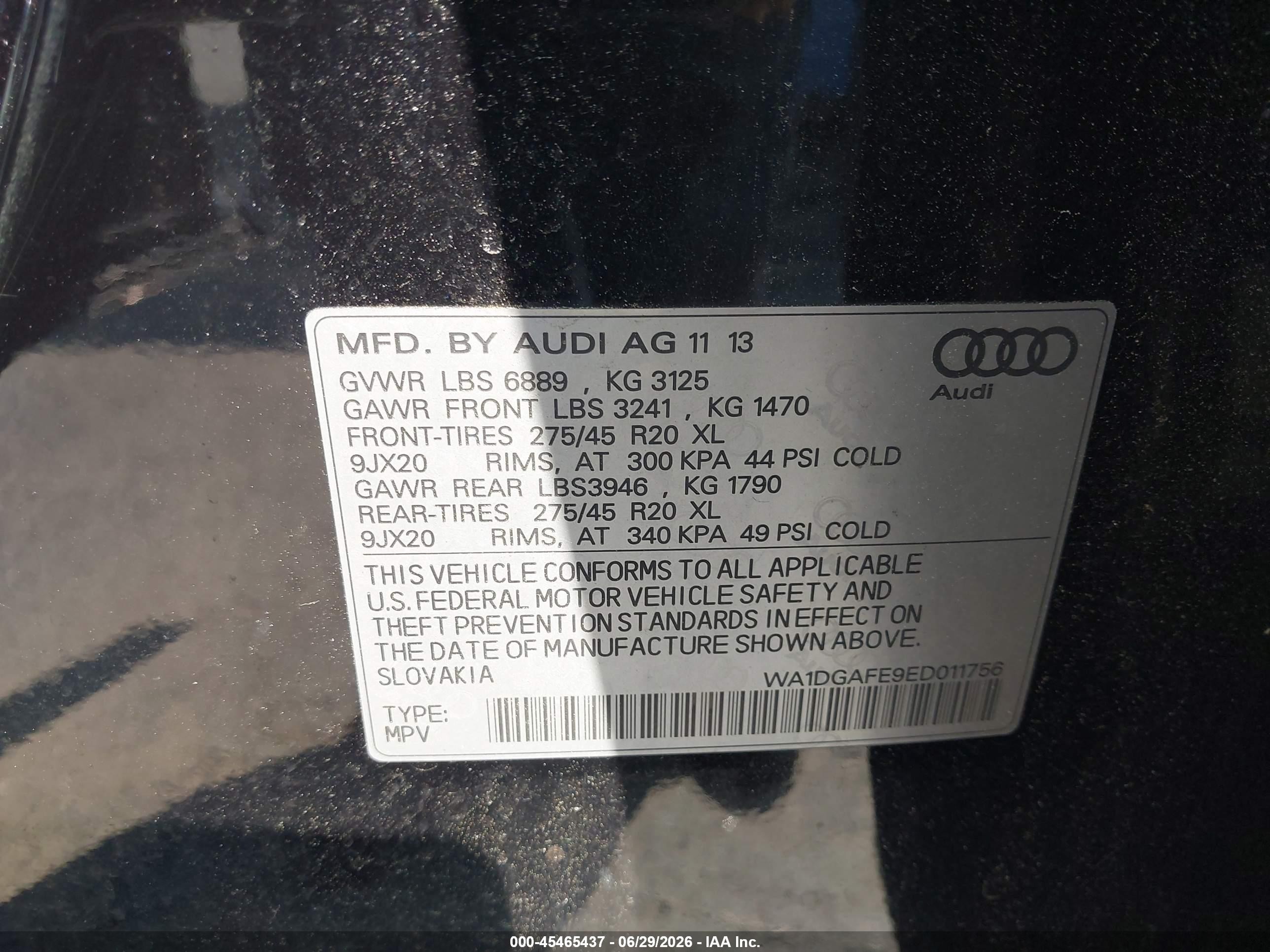 2014 Audi Q7 3.0t S Line Prestige Black vin: WA1DGAFE9ED011756