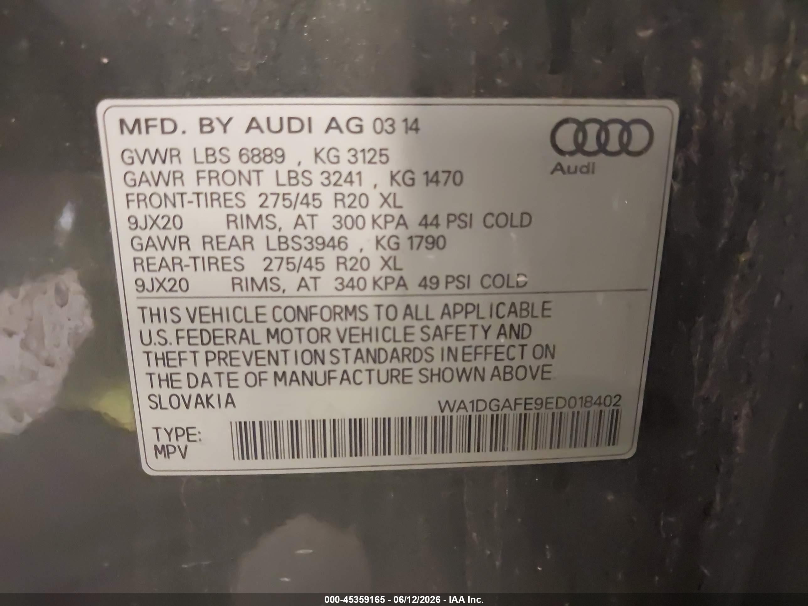 2014 Audi Q7 3.0t S Line Prestige Gray vin: WA1DGAFE9ED018402
