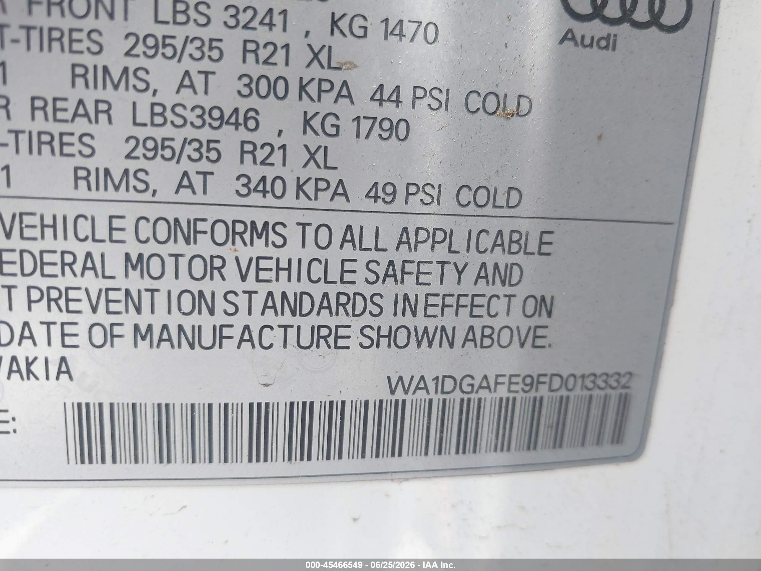 2015 Audi Q7 3.0t S Line Prestige White vin: WA1DGAFE9FD013332