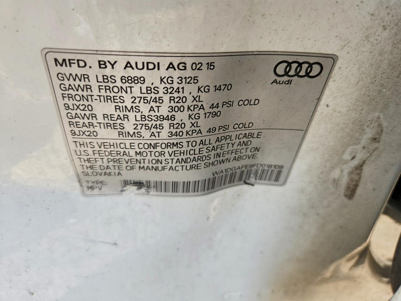 2015 Audi Q7 Prestige Белый vin: WA1DGAFE9FD018109