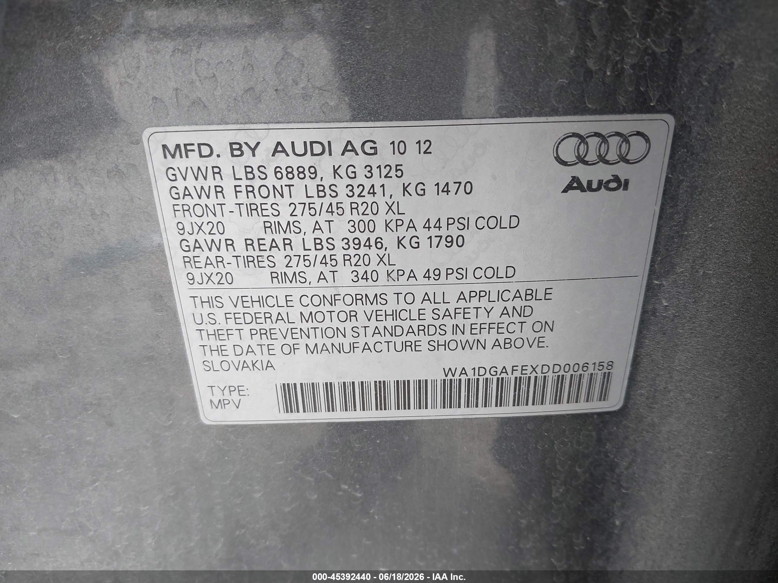 2013 Audi Q7 3.0t S Line Prestige Gray vin: WA1DGAFEXDD006158