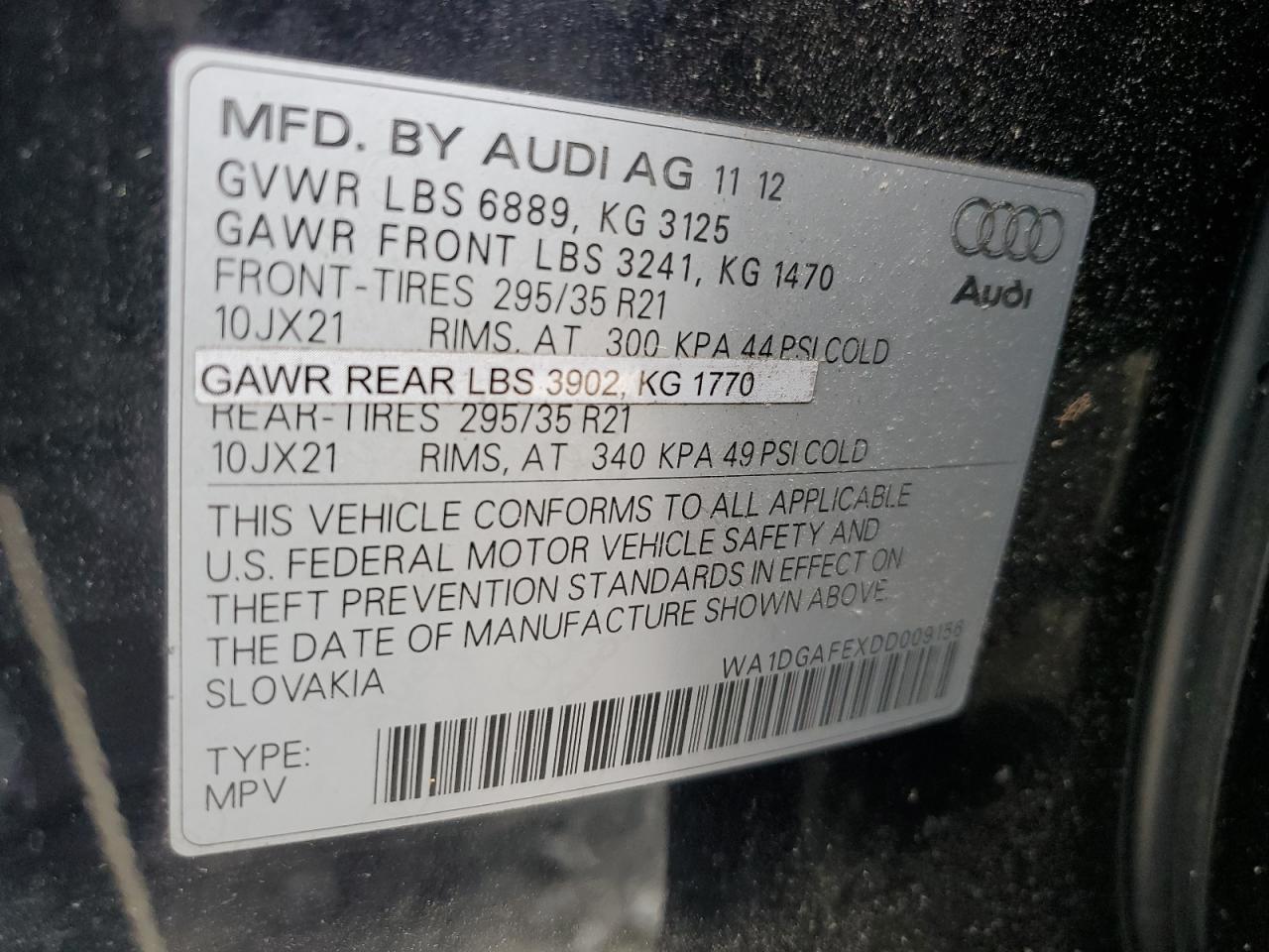 2013 Audi Q7 Prestige Black vin: WA1DGAFEXDD009156