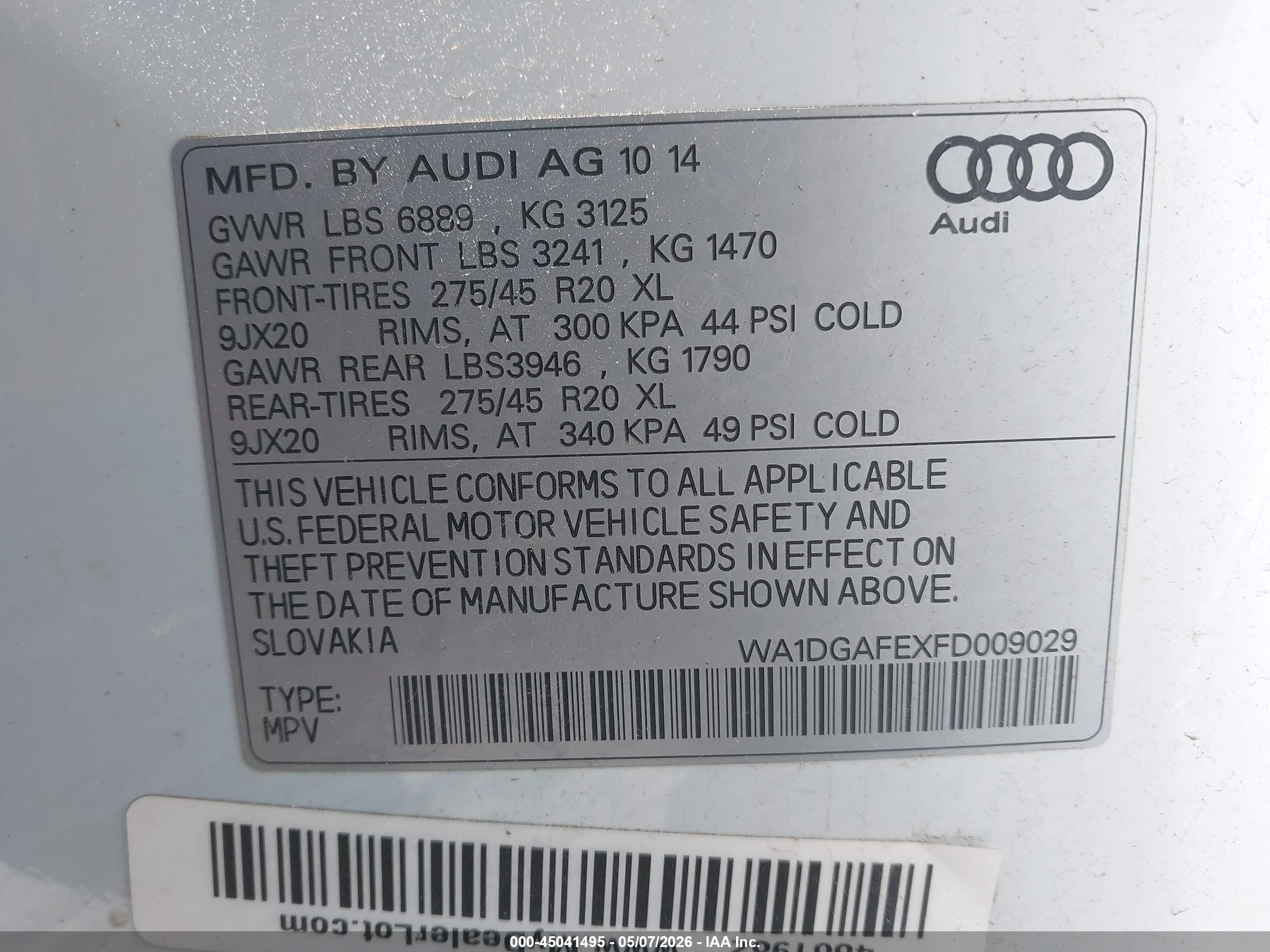 2015 Audi Q7 3.0t S Line Prestige White vin: WA1DGAFEXFD009029