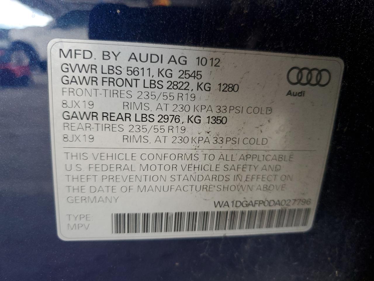 2013 Audi Q5 Premium Plus Blue vin: WA1DGAFP0DA027796