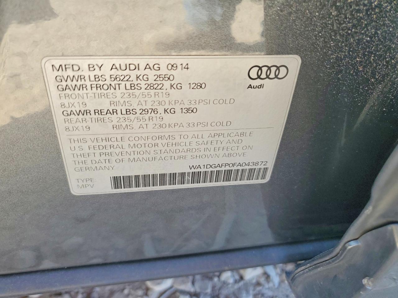 2015 Audi Q5 Premium Plus Серый vin: WA1DGAFP0FA043872