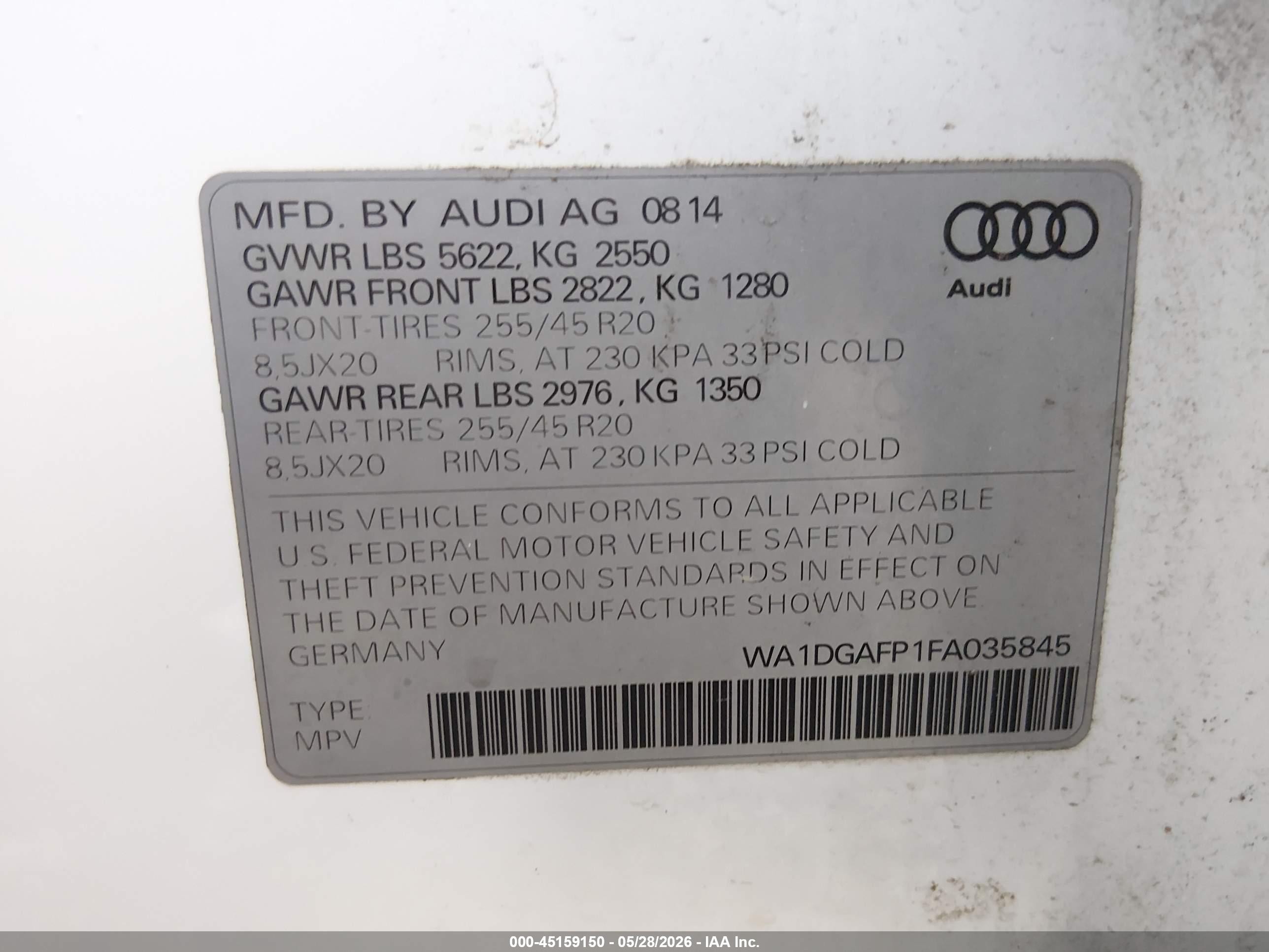 2015 Audi Q5 3.0t Premium Plus White vin: WA1DGAFP1FA035845