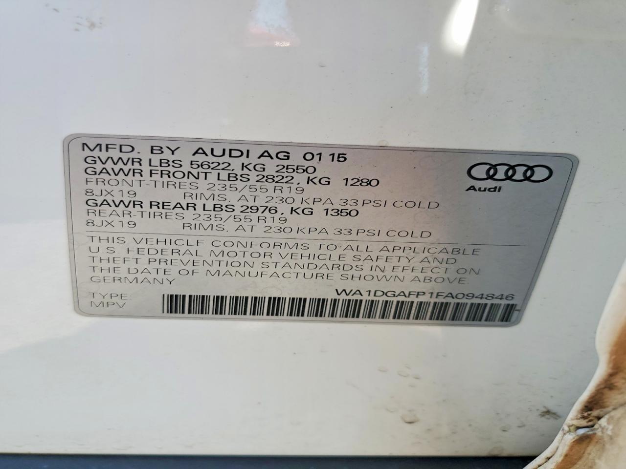 2015 Audi Q5 Premium Plus White vin: WA1DGAFP1FA094846