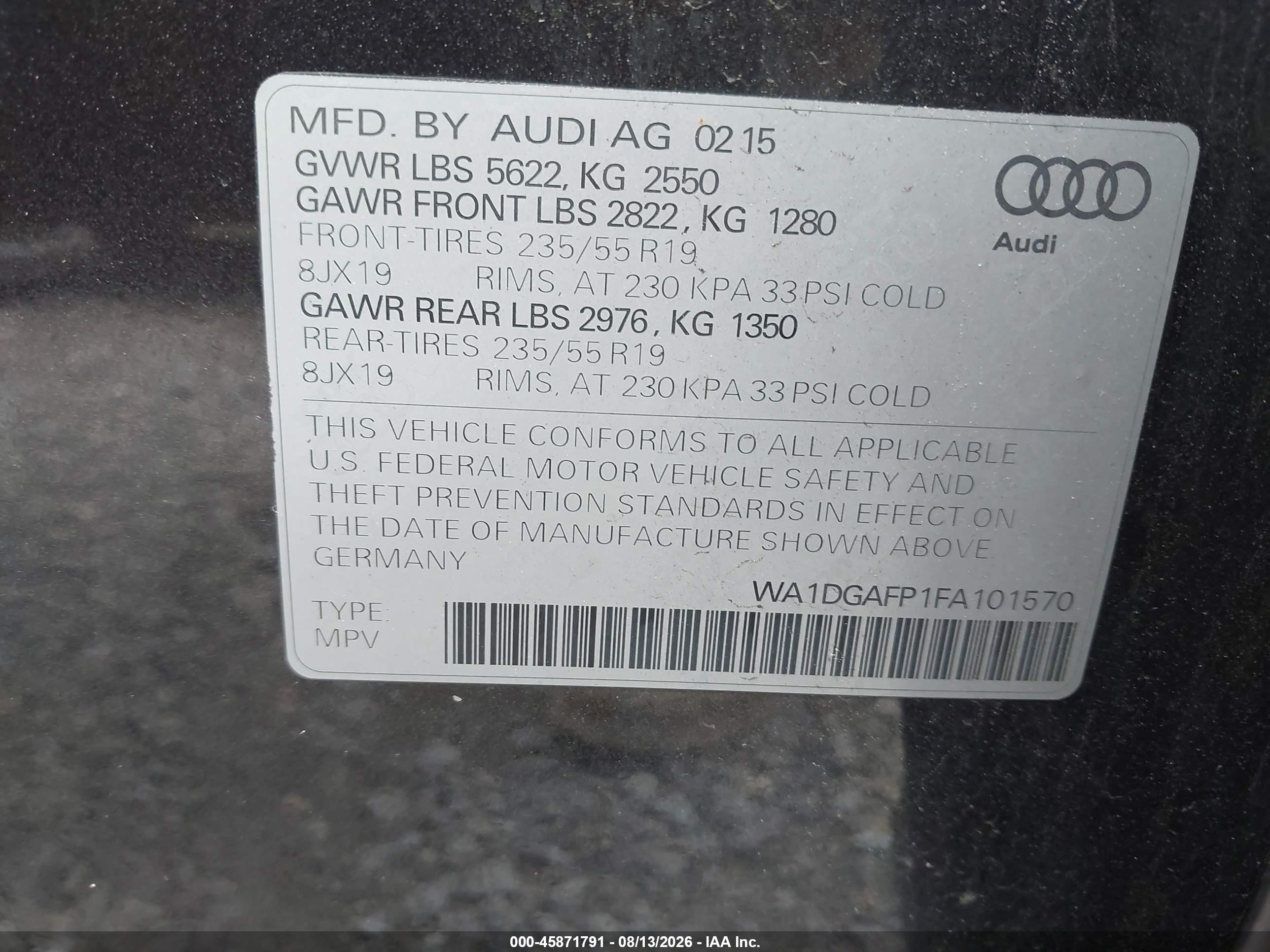 2015 Audi Q5 3.0t Premium Plus Черный vin: WA1DGAFP1FA101570