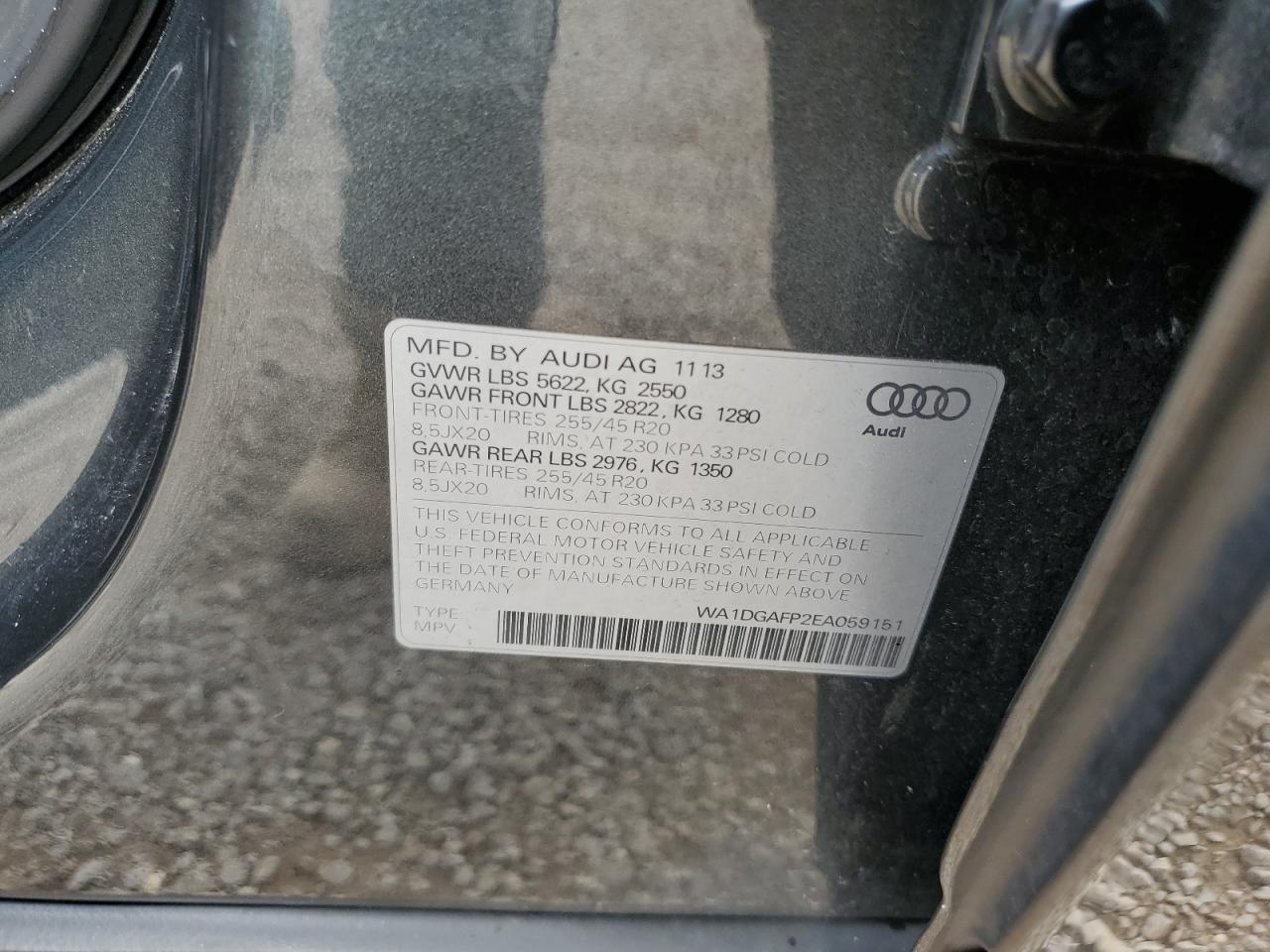 2014 Audi Q5 Premium Plus Charcoal vin: WA1DGAFP2EA059151