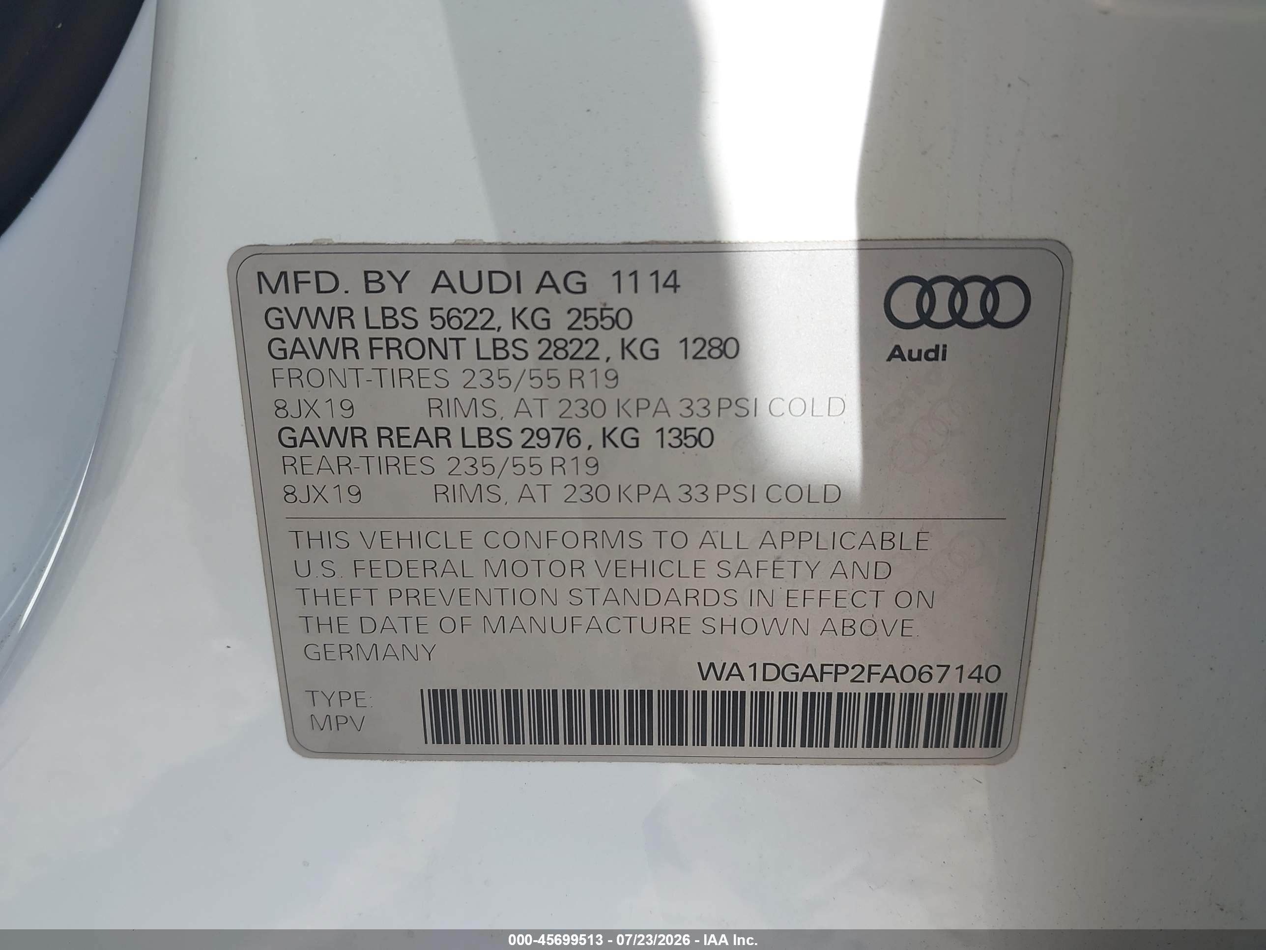 2015 Audi Q5 3.0t Premium Plus Белый vin: WA1DGAFP2FA067140