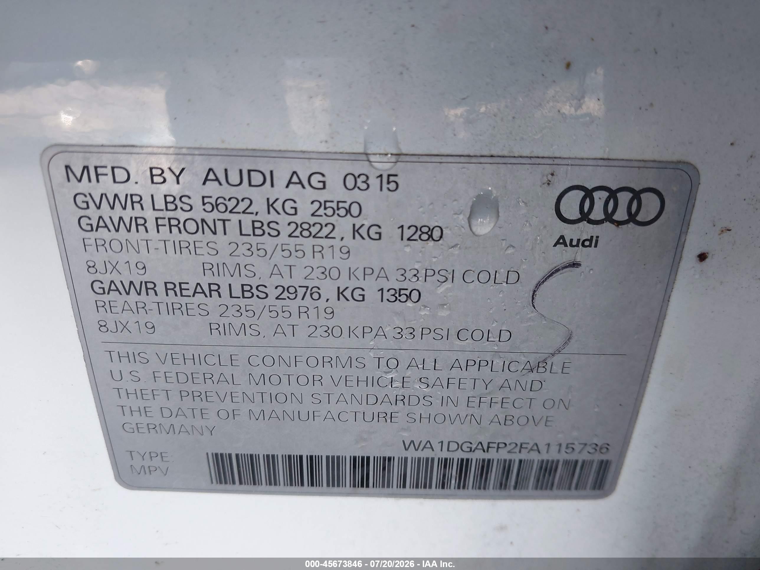 2015 Audi Q5 3.0t Premium Plus Белый vin: WA1DGAFP2FA115736