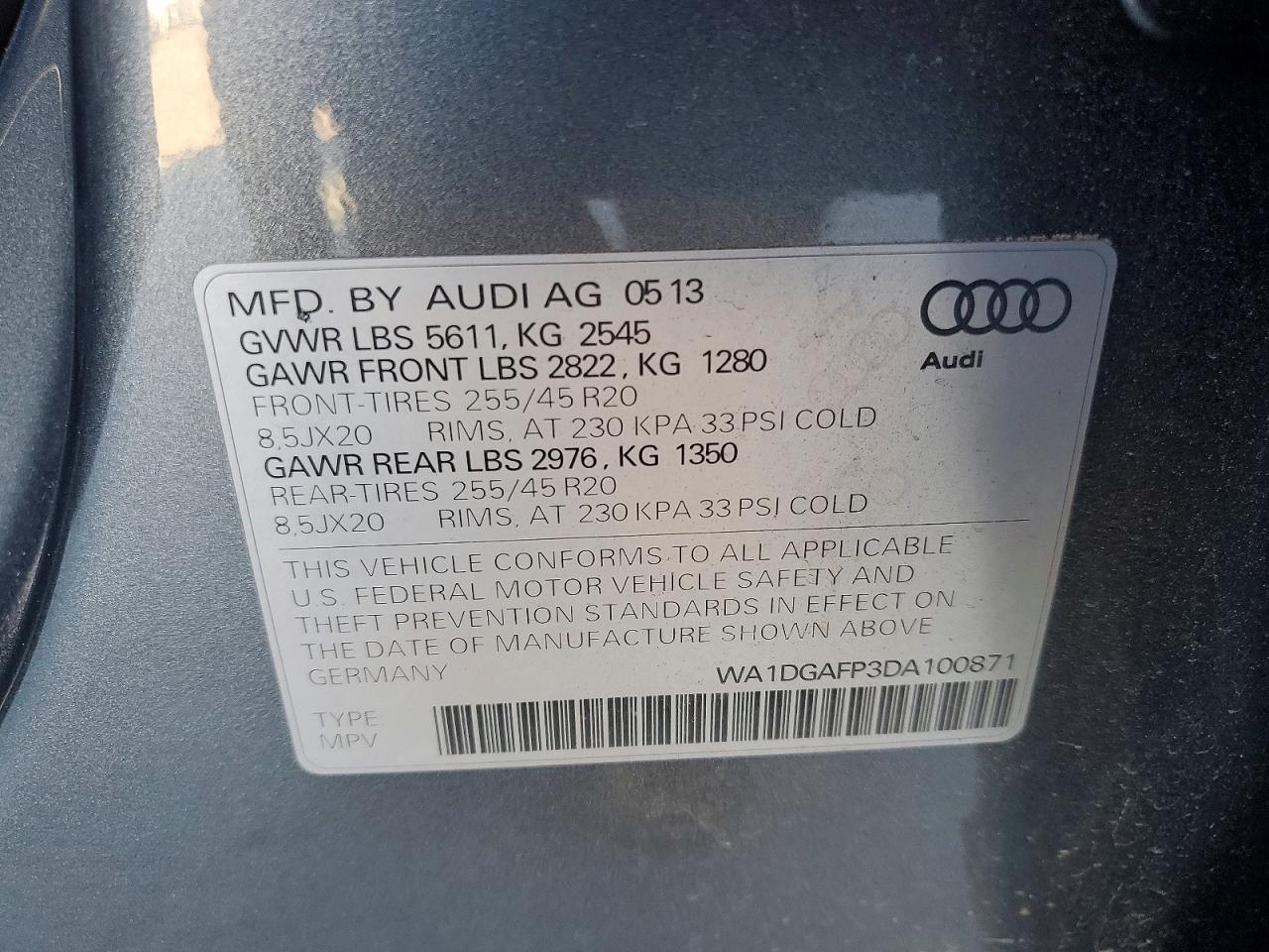 2013 Audi Q5 Premium Plus Gray vin: WA1DGAFP3DA100871
