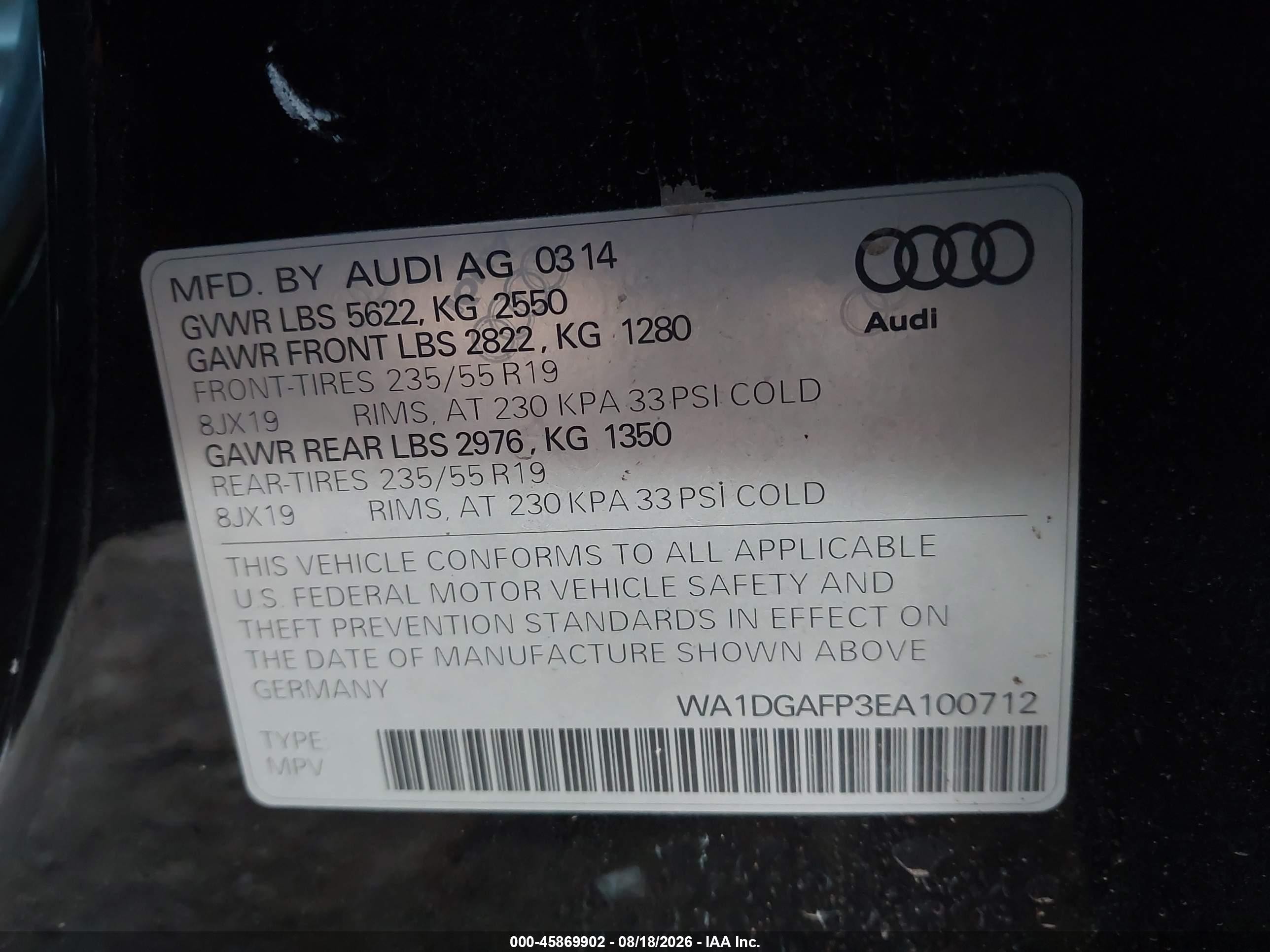 2014 Audi Q5 3.0t Premium Plus Black vin: WA1DGAFP3EA100712
