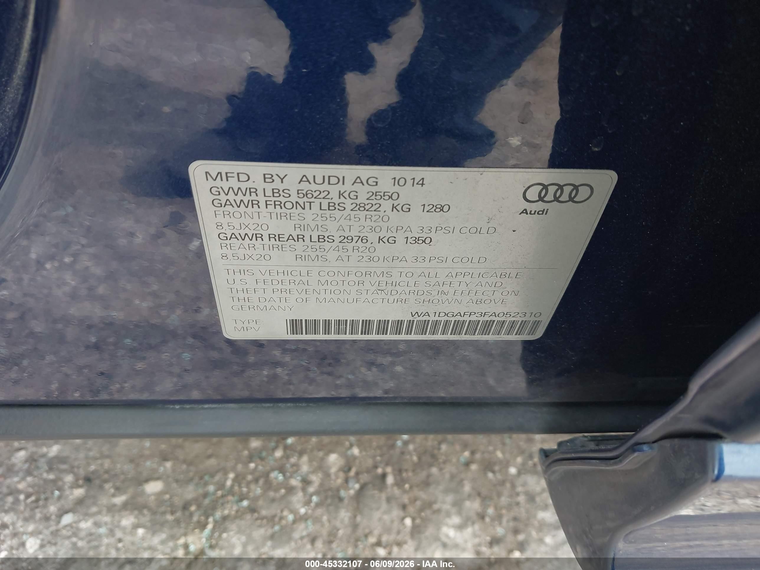 2015 Audi Q5 3.0t Premium Plus Dark Blue vin: WA1DGAFP3FA052310