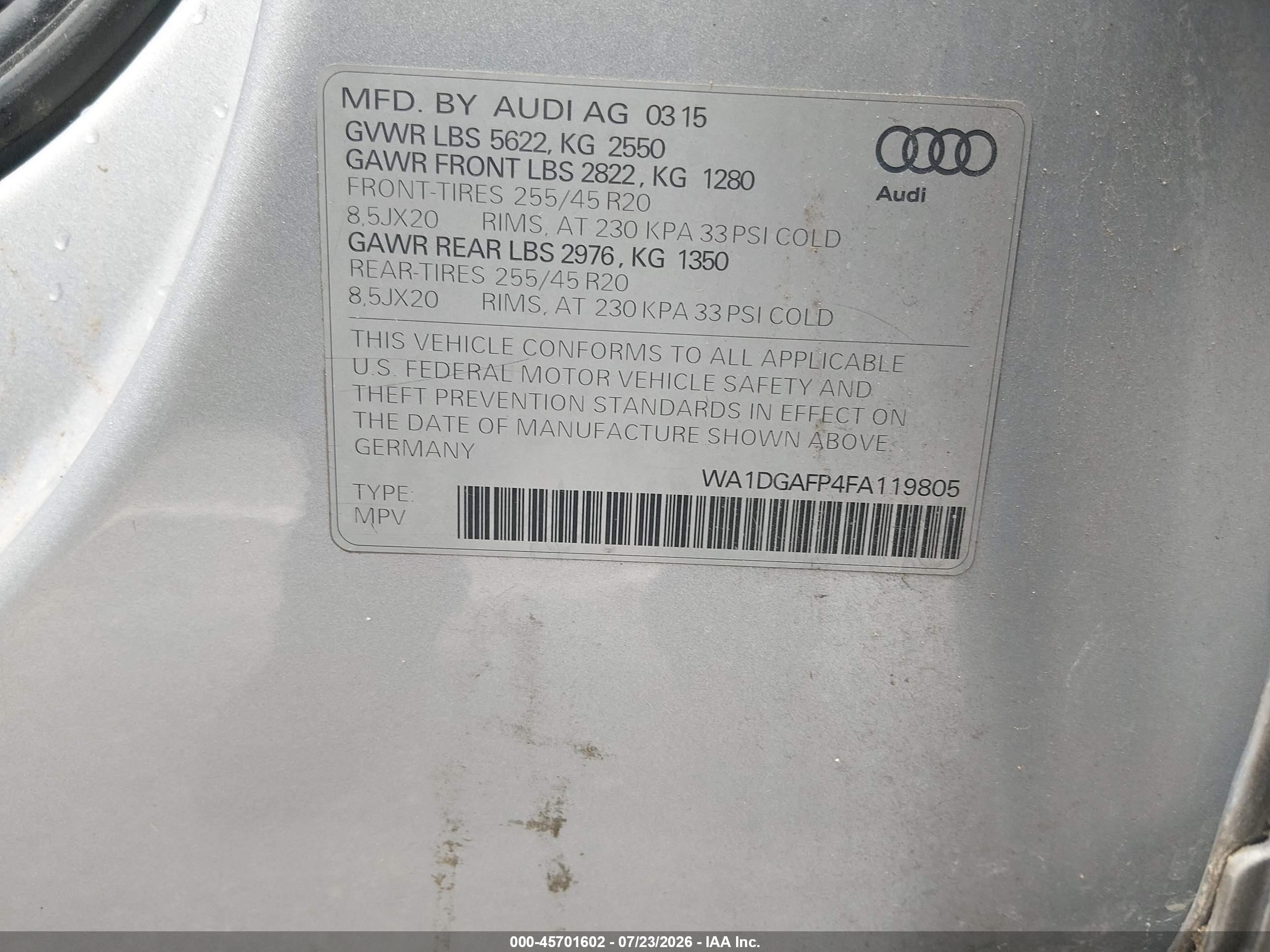2015 Audi Q5 3.0t Premium Plus Light Blue vin: WA1DGAFP4FA119805