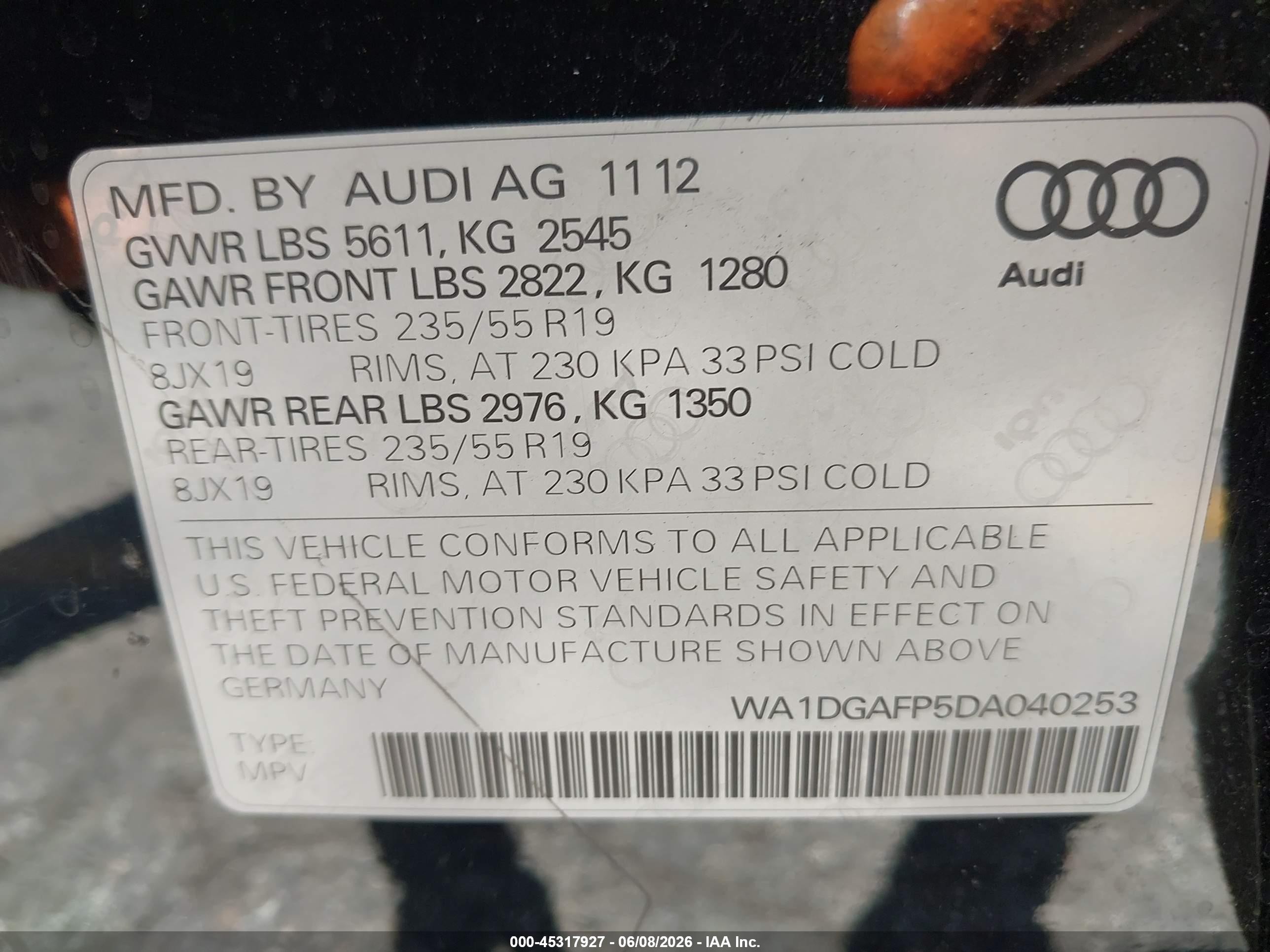 2013 Audi Q5 3.0t Premium Plus Black vin: WA1DGAFP5DA040253
