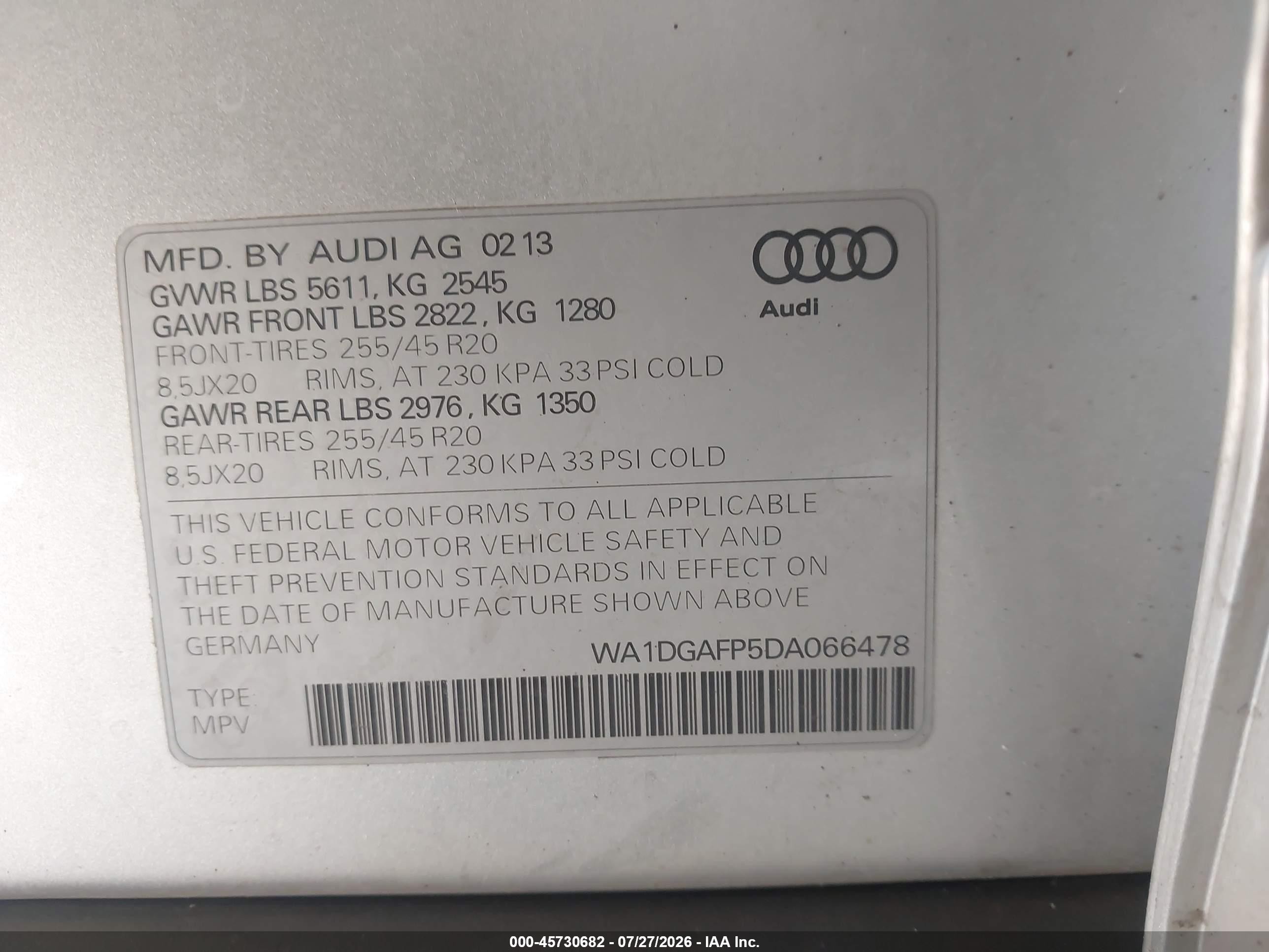 2013 Audi Q5 3.0t Premium Plus Silver vin: WA1DGAFP5DA066478