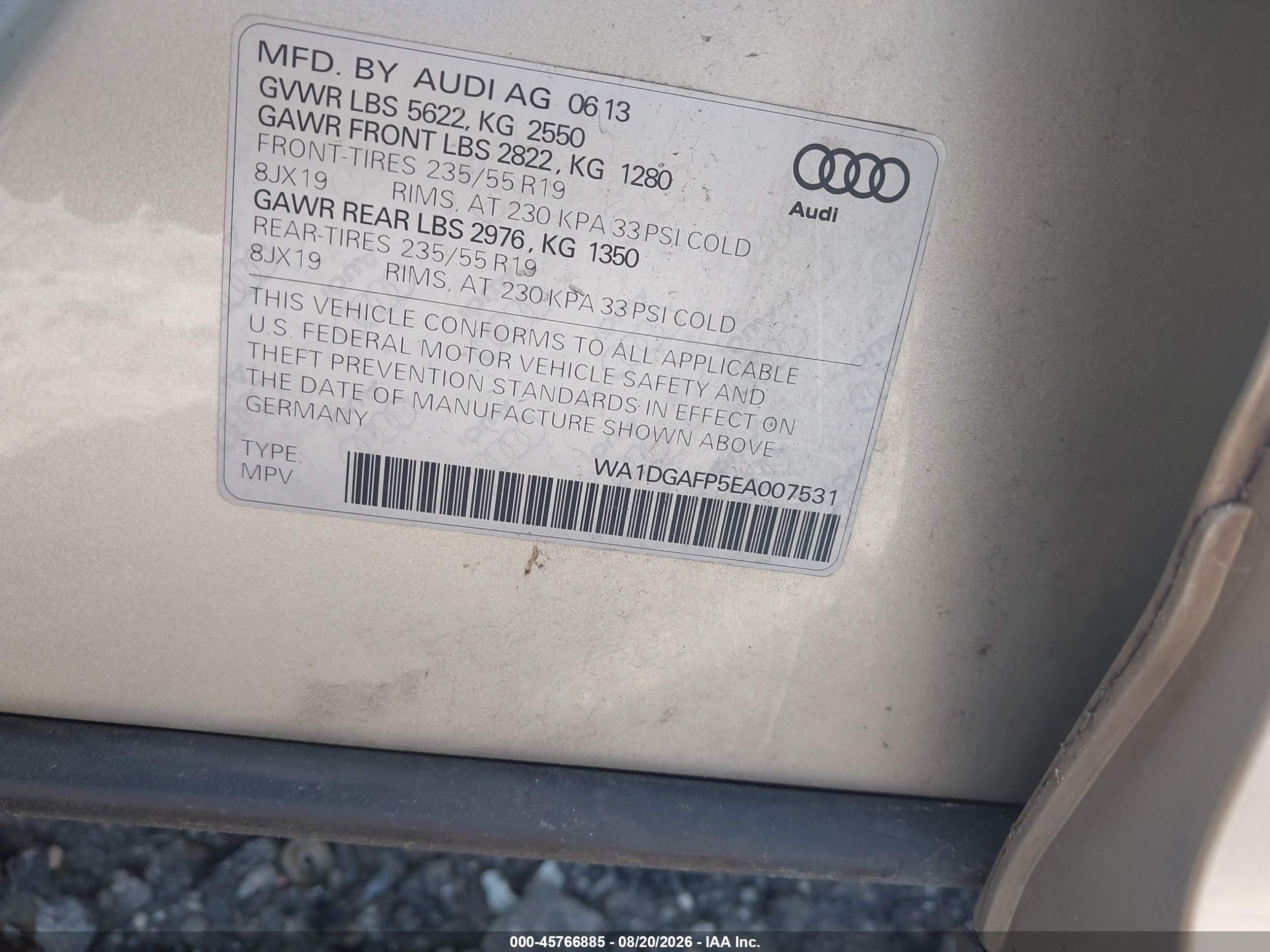 2014 Audi Q5 3.0t Premium Plus Beige vin: WA1DGAFP5EA007531
