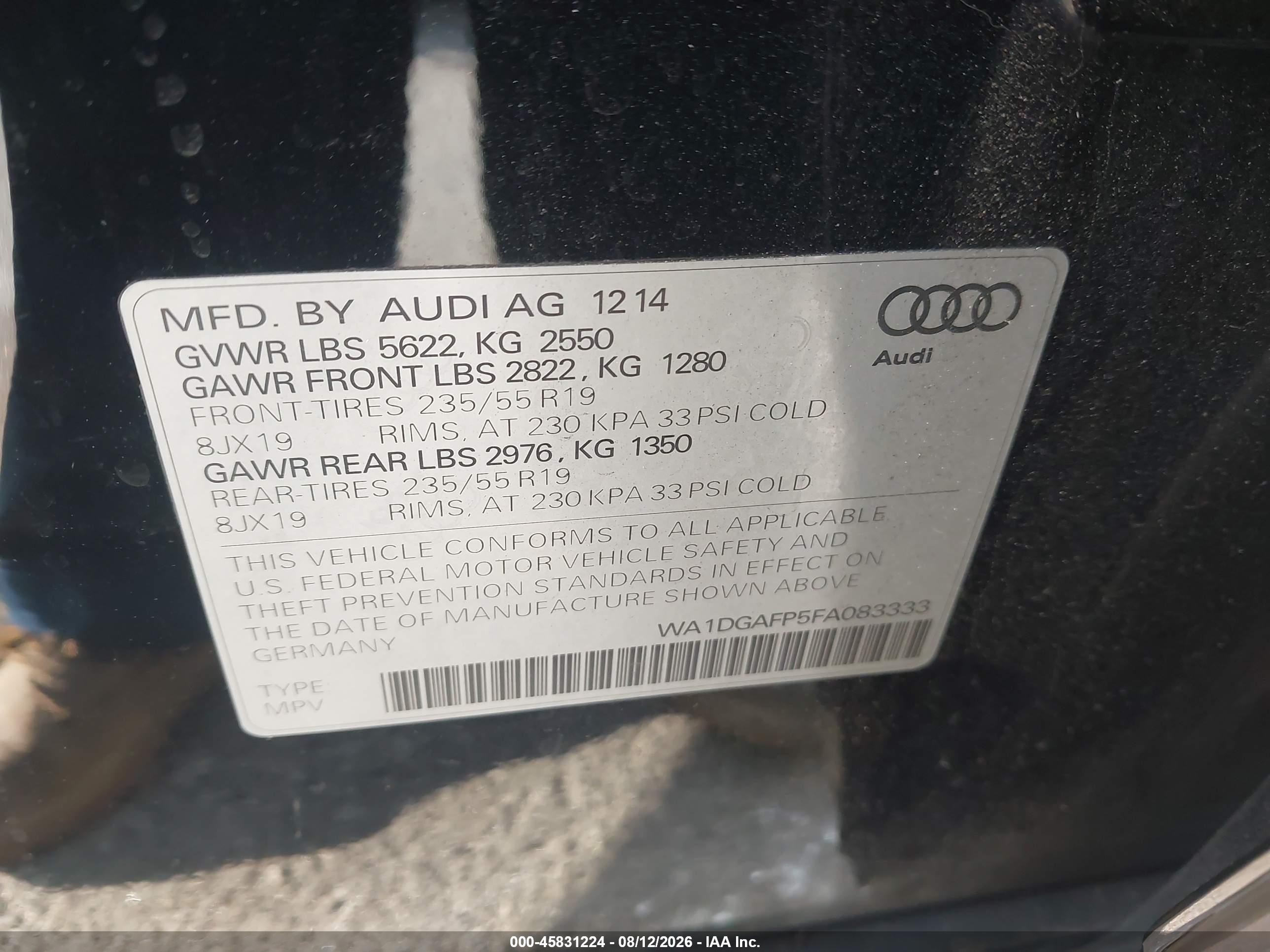 2015 Audi Q5 3.0t Premium Plus Black vin: WA1DGAFP5FA083333