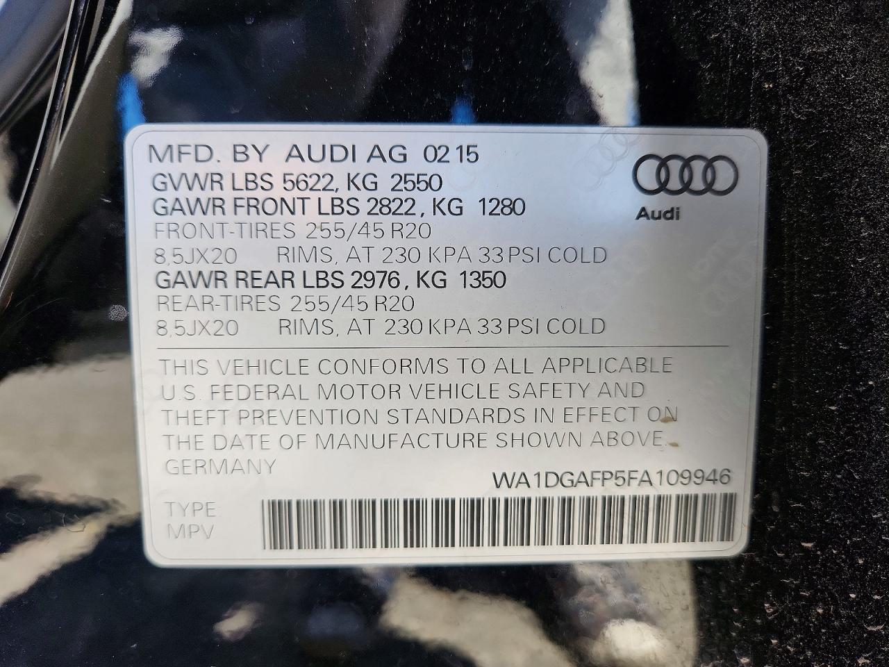 2015 Audi Q5 Premium Plus Black vin: WA1DGAFP5FA109946